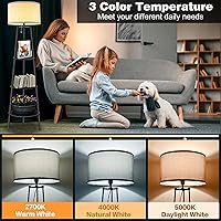 Vista 2 de Lámpara de Pie con Estanterías, Lámpara de Pie Moderna con Bombillas LED de 3 Temperaturas de Color, Lámparas de Pie de Rincón para Sala de Estar