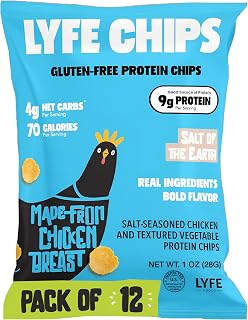 ZC LYFE Salt of Earth Protein Chips, Gluten Free Keto Chicken Beast Chips, Crunchy High Protein (9g/serv) and Low Carb (4g/serv) Snack, On-the-Go, 1oz Bags (Pack of 12)