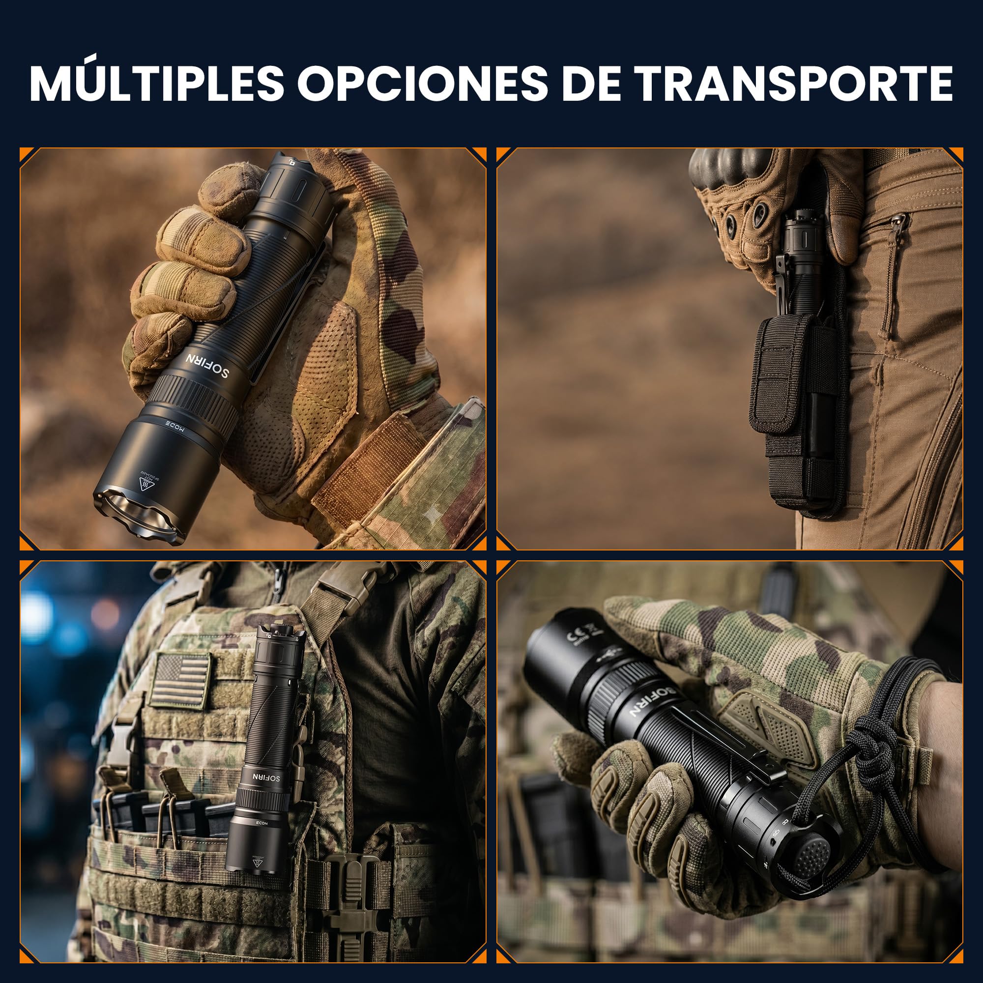 Sofirn Linterna táctica SK31, 6800 lúmenes y rango de 395 m, linterna LED, recargable con USB-C, IPX8 resistente al agua, 9 modos para exteriores, camping y autodefensa