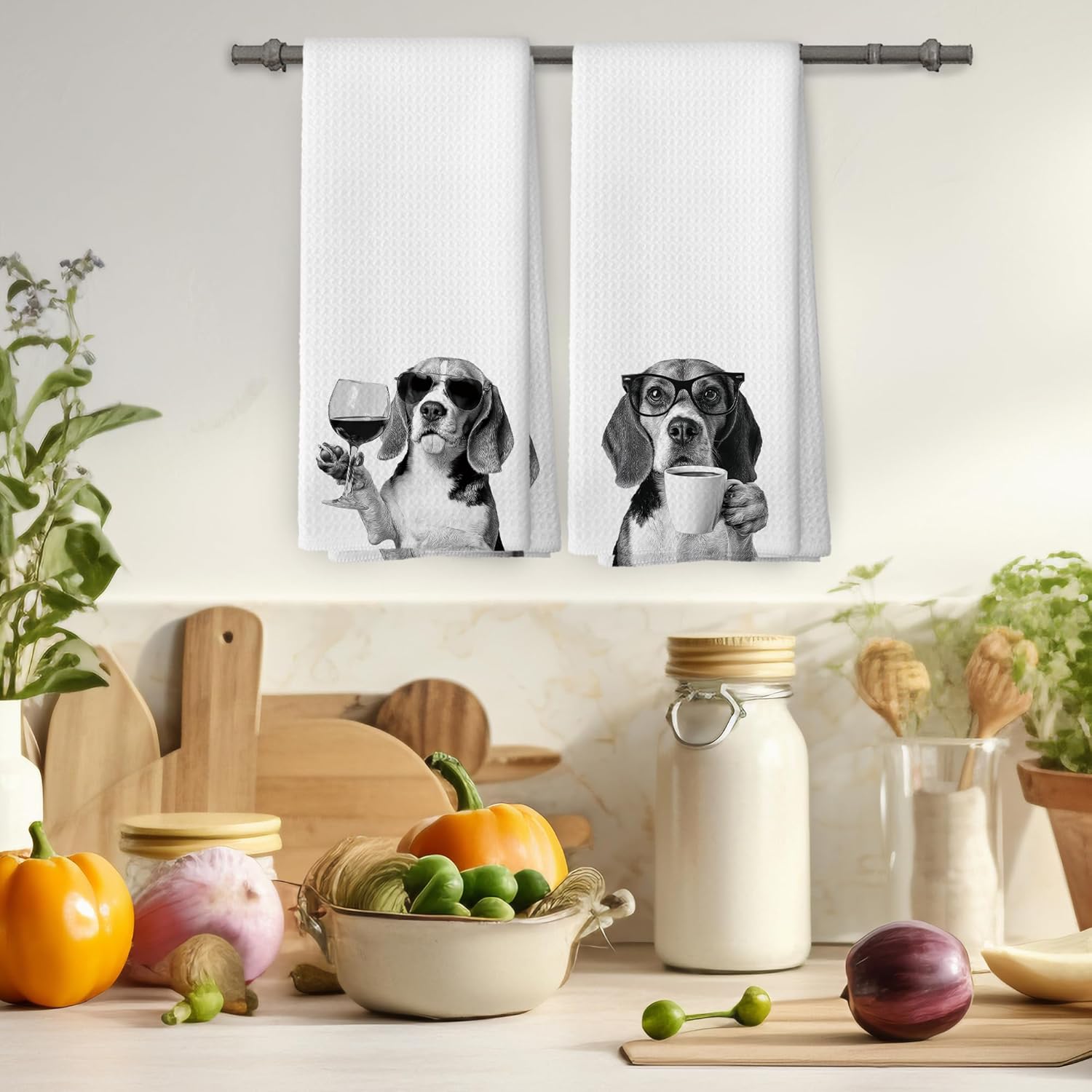 Funny Beagle Kitchen Towels Set of 2, Dog Kitchen Accessories, Coffee Station Wine Bar Decor, Dog Chef Gift Hand Towel, Dining Room Decorative Tea Towel Dish Towels 16x24 Inch - Image 4