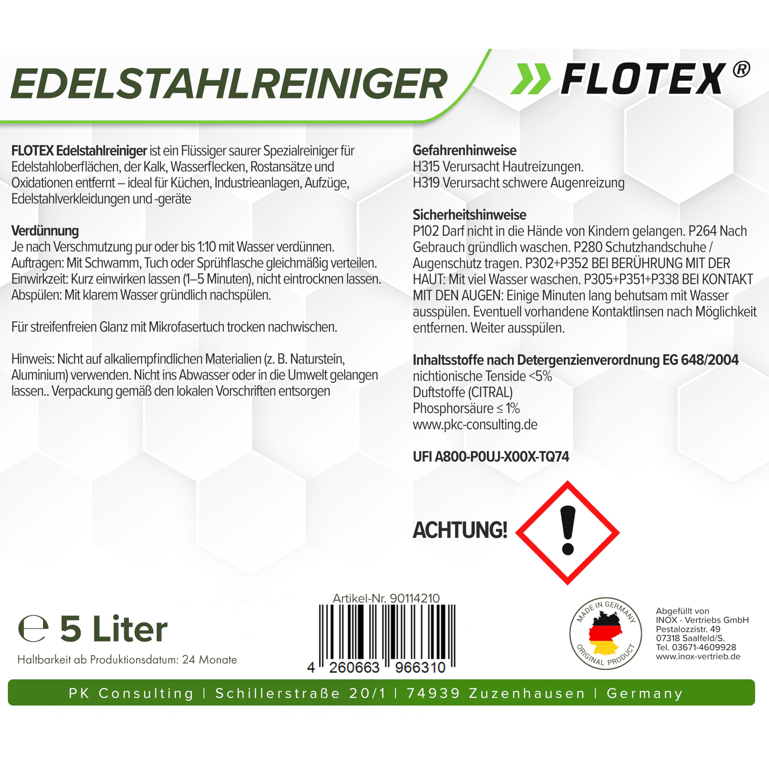 Hocheffektiver Edelstahl Reiniger flüssig 5L – Kraftvoller Edelstahlreiniger Küche & Küchenfronten – Edelstahlpflege Küche & Grill Edelstahl