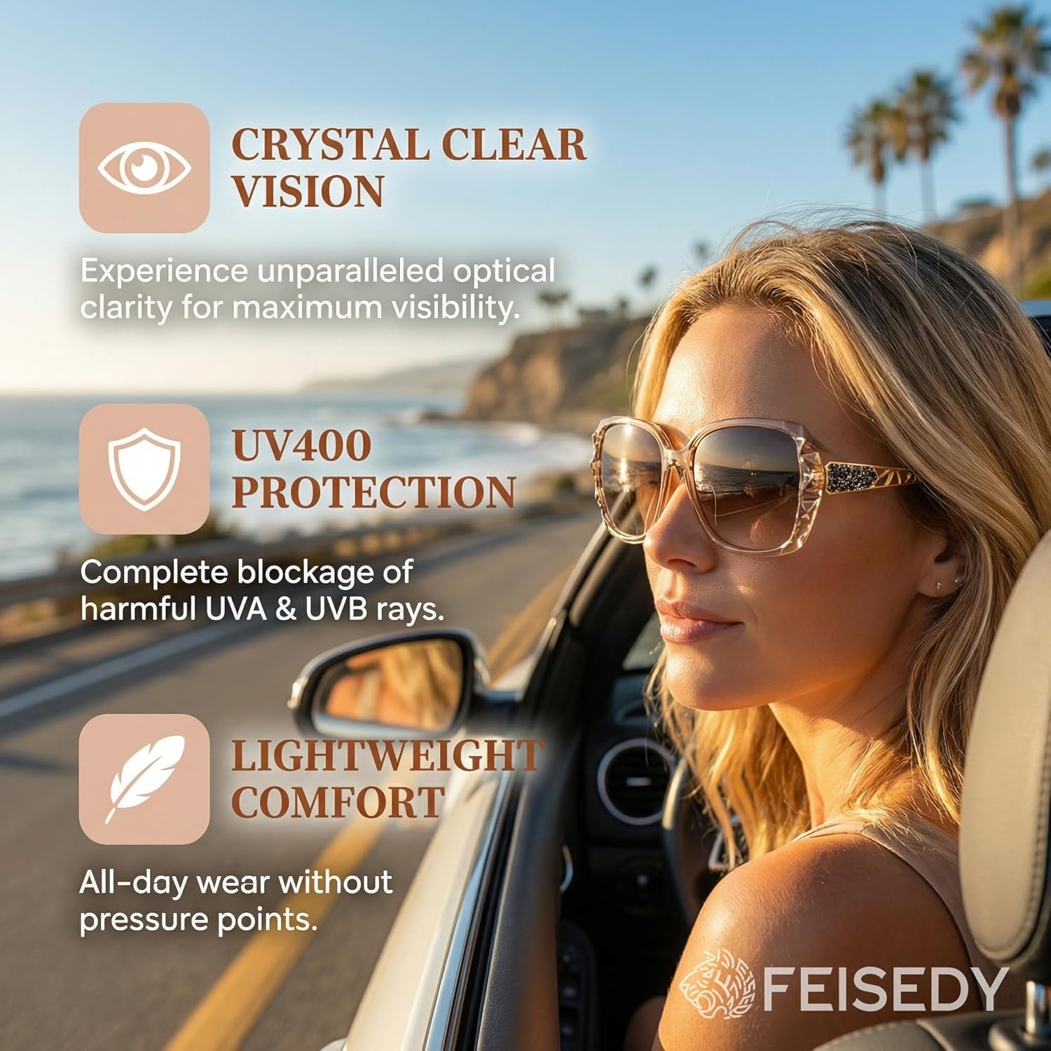 FEISEDY Polarized Women Square Sunglasses Sparkling Composite Shiny Frame B2289 - Image 3