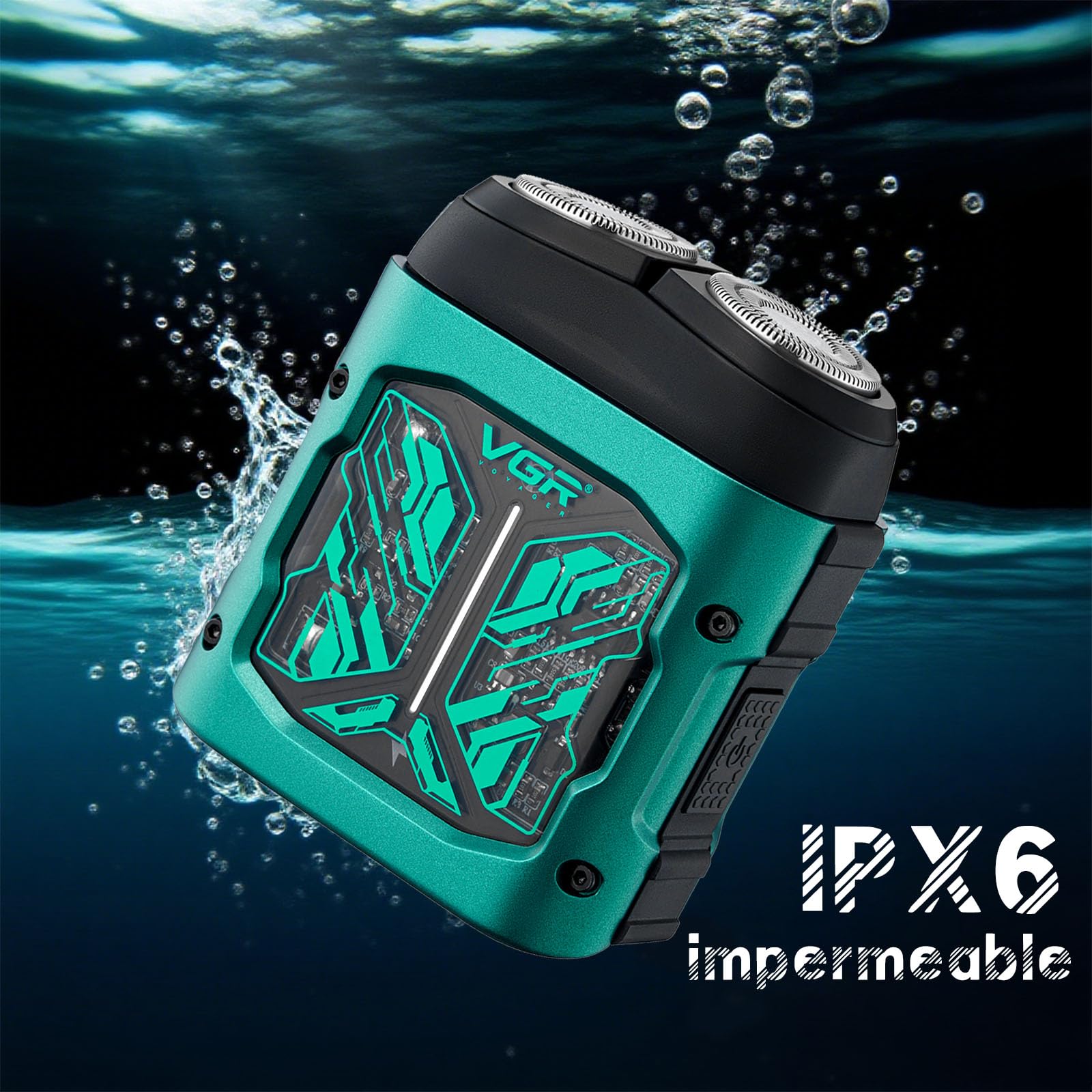 VGR 344 Mini Afeitadora Electrica Hombre, Afeitadora Electrica Hombre Portátil de Viaje con Cuchillas Giratorias Dobles Magnéticas Para Una Fácil Limpieza, Resistente al Agua IPX6, Carga USB, Verde