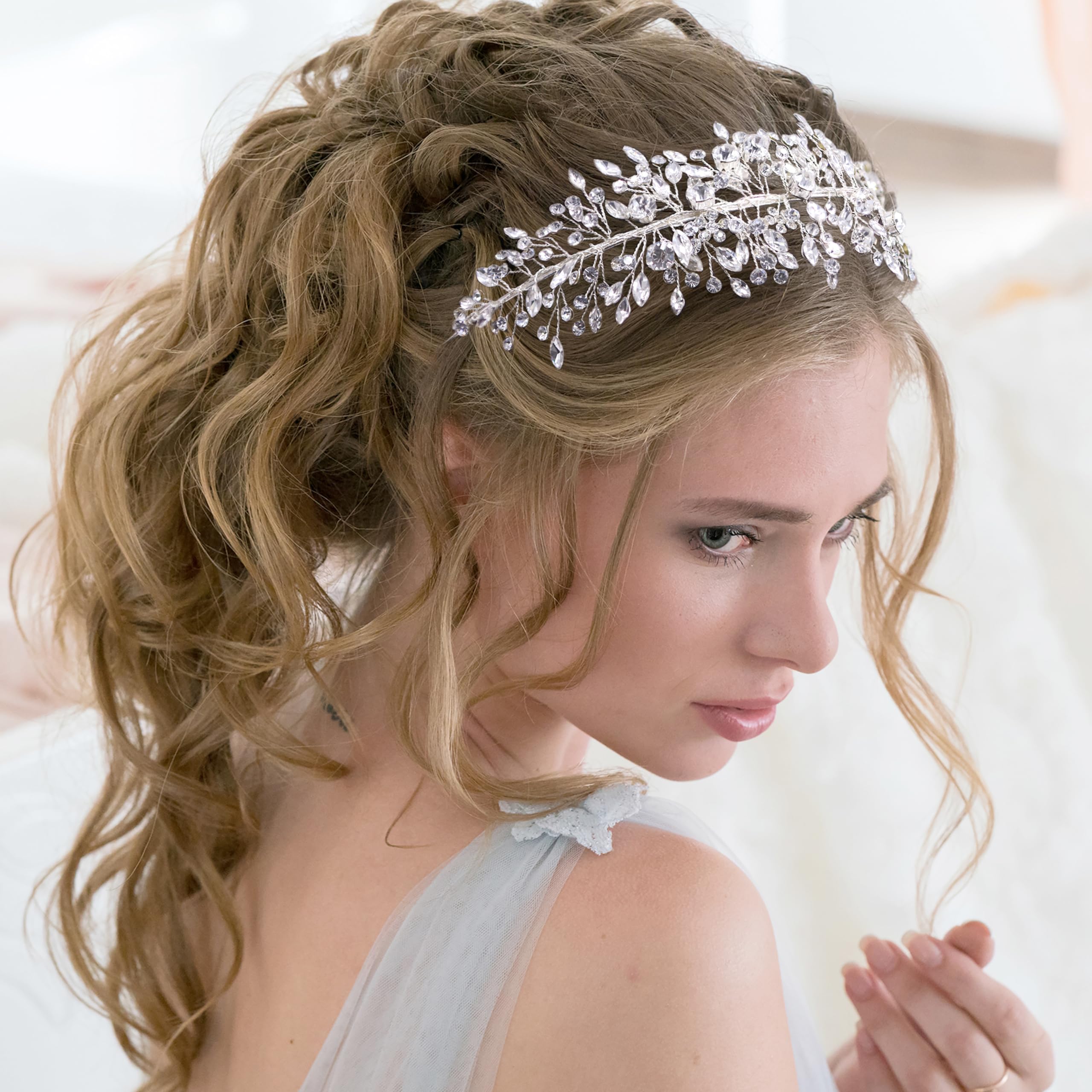 Wedding Hair Pieces Rhinestone Bridal Headband Handmade Silver for Brides Amazon.com: HONGMEI Bridal Headpiecees for Wedding Hair  main image 4
