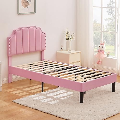 Miniatura 21 de VECELO Base de cama tamaño Queen tapizada con cabecera ajustable copetuda/base de colchón con soporte de listones de madera, fácil montaje, azul