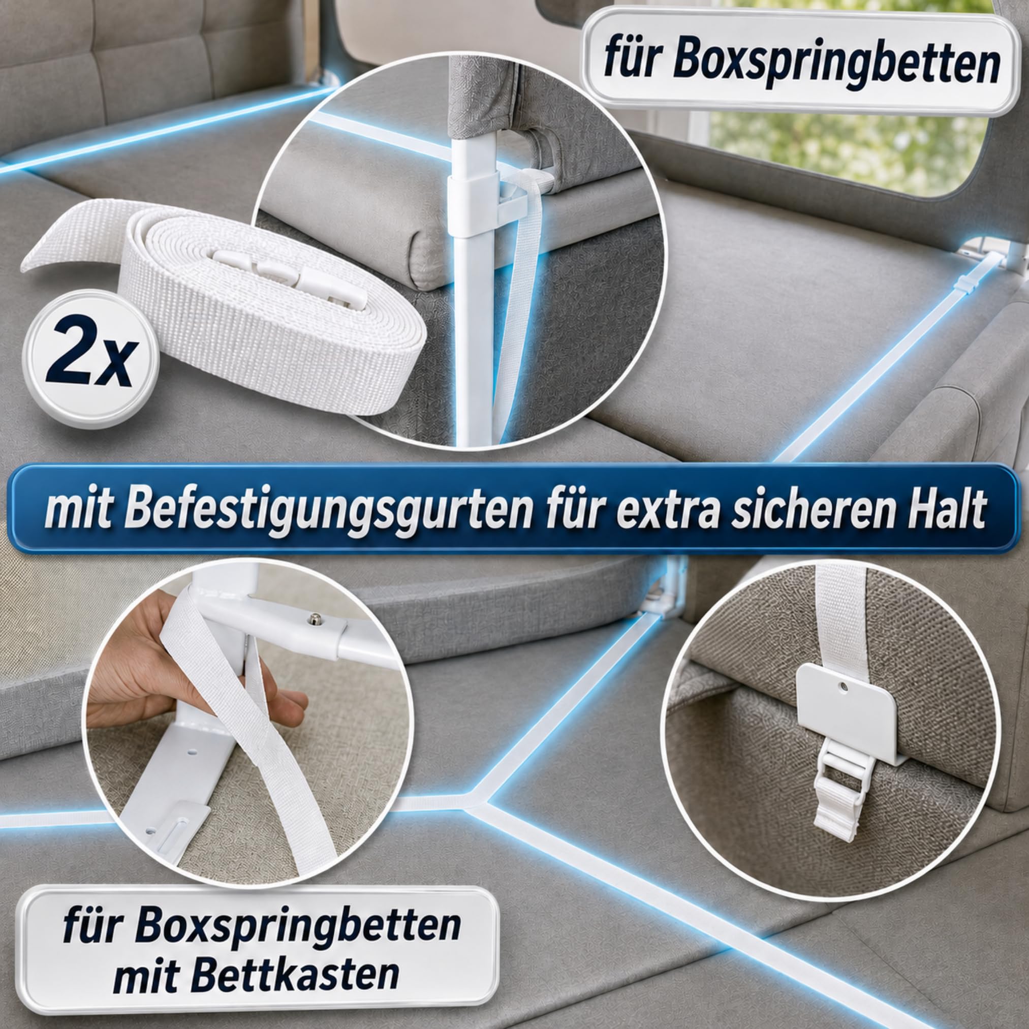 Rausfallschutz Boxspringbett Bettgitter Set 180x200cm 3er Set – zertifizierte Sicherheit für Kinder