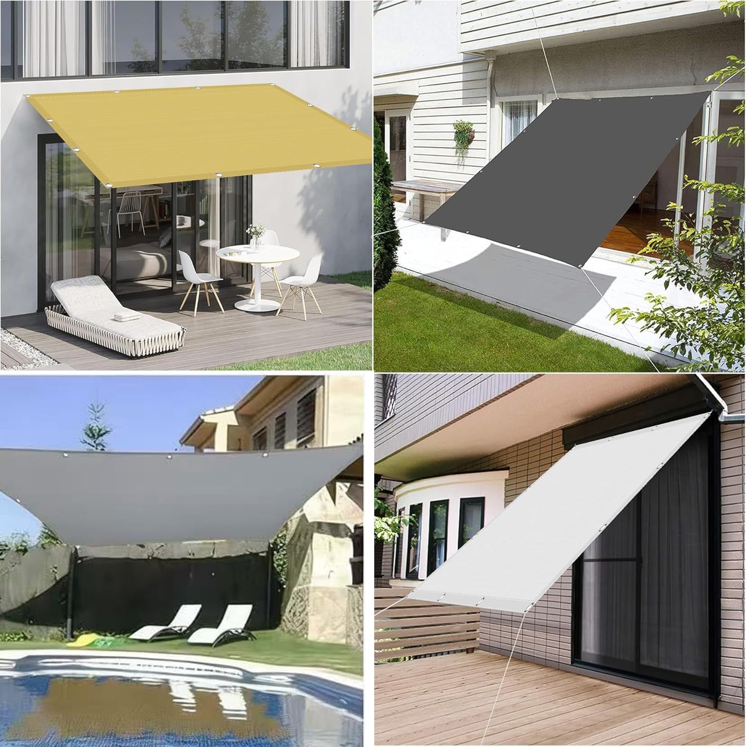 Tenda da Sole Impermeabile 2x6M Tenda parasole rettangolare,Telo Ombreggiante con Occhiellato Rettangolare,Panno Vele parasole per Esterni Pergola Piante Da Patio Serra Auto Piscina Bianco