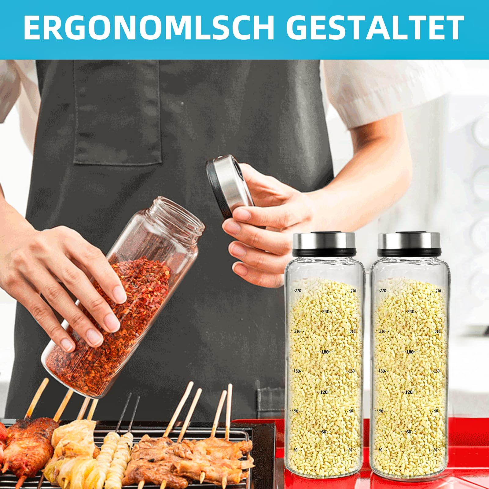 agctrler Zoutvaatje, 500 ml, groot, met deksel, borosilicaatglas, kruidenstrooier, groot, met 4 soorten kruidengaten, kruidenpotjes met draaidek, keuken, eetkamer, barbecueën in de open lucht