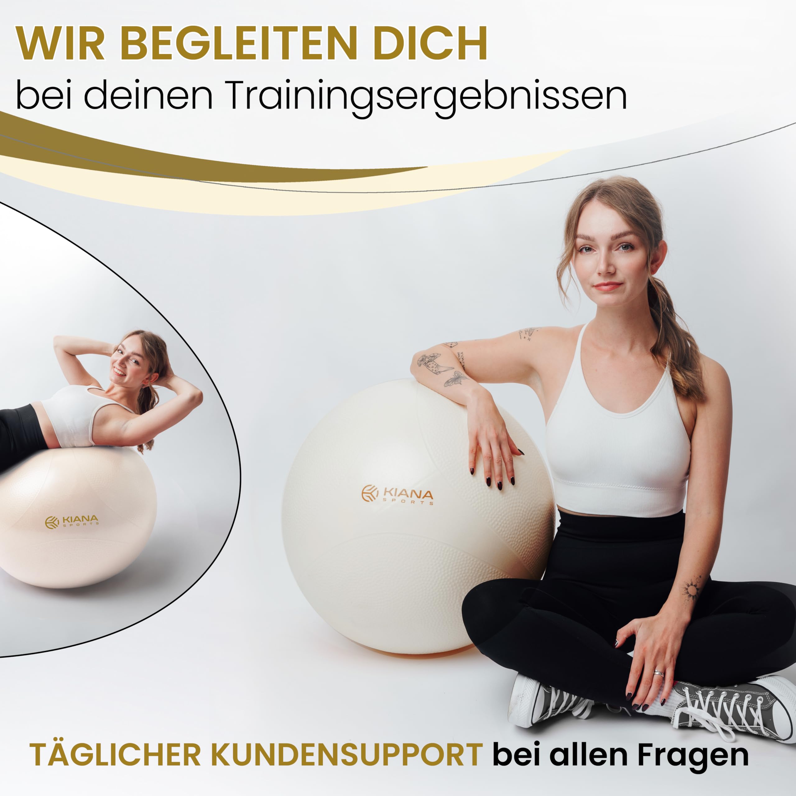 KIANA SPORTS Gymnastikball & Sitzball - 4 Größen - Deutsche Entwicklung - Rutschfester Yoga Ball mit Noppen - Extra Dick & Belastbar - inkl. Pumpe & Übungsplan – Ideal für Fitness & Büro
