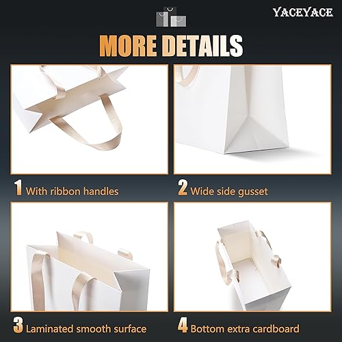 Miniatura 4 de Bolsas de regalo blancas con asas, 20 bolsas de papel kraft blancas de 10.5 x 4.25 x 8 pulgadas con asas a granel, bolsas de regalo de papel blanco,