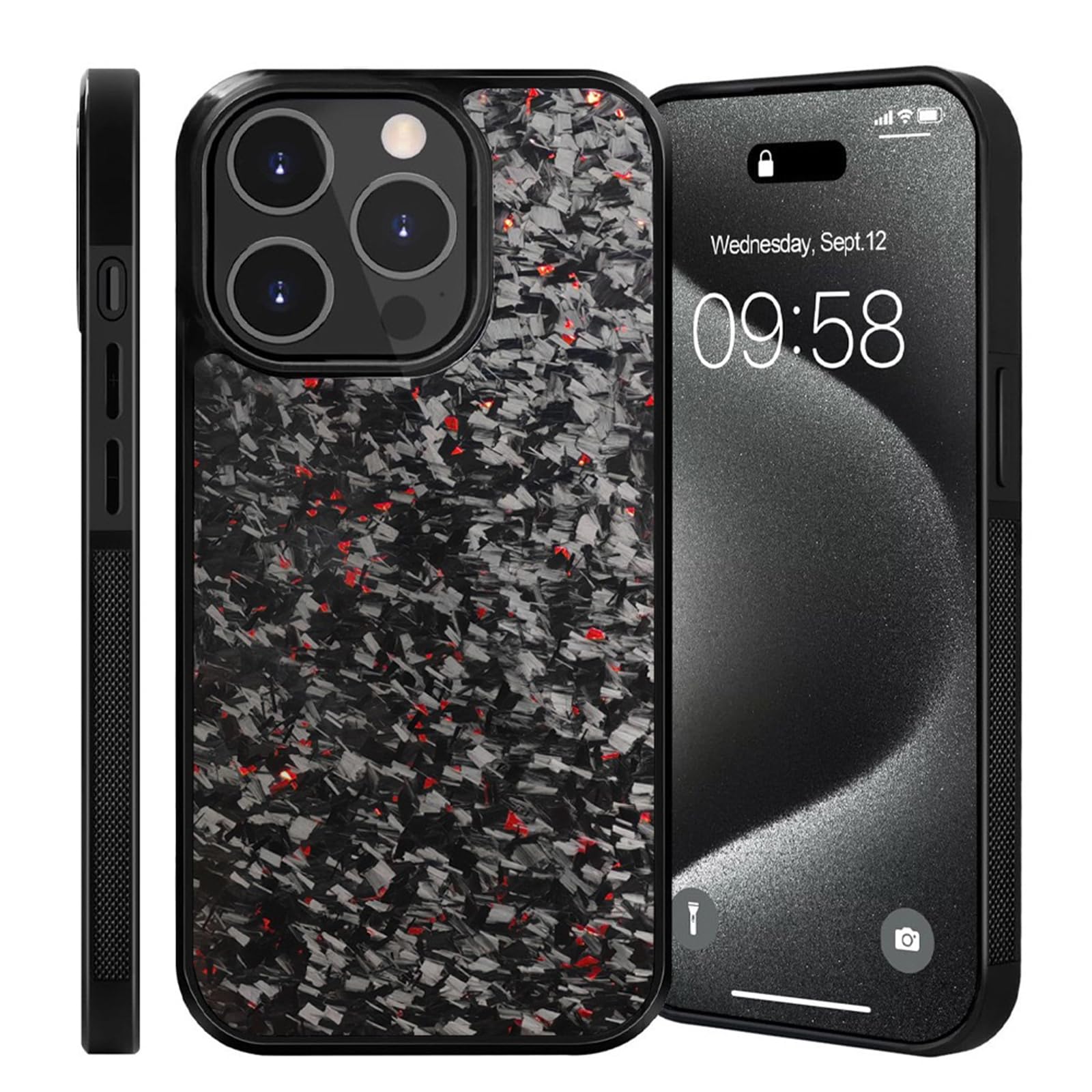 Bpoeee Forged Carbon Fiber Phone Case, Carbon Fiber Case, Carbon Fiber Phone Case for iPhone 16 15 14 13 12 Pro Max (Red,13 Pro)