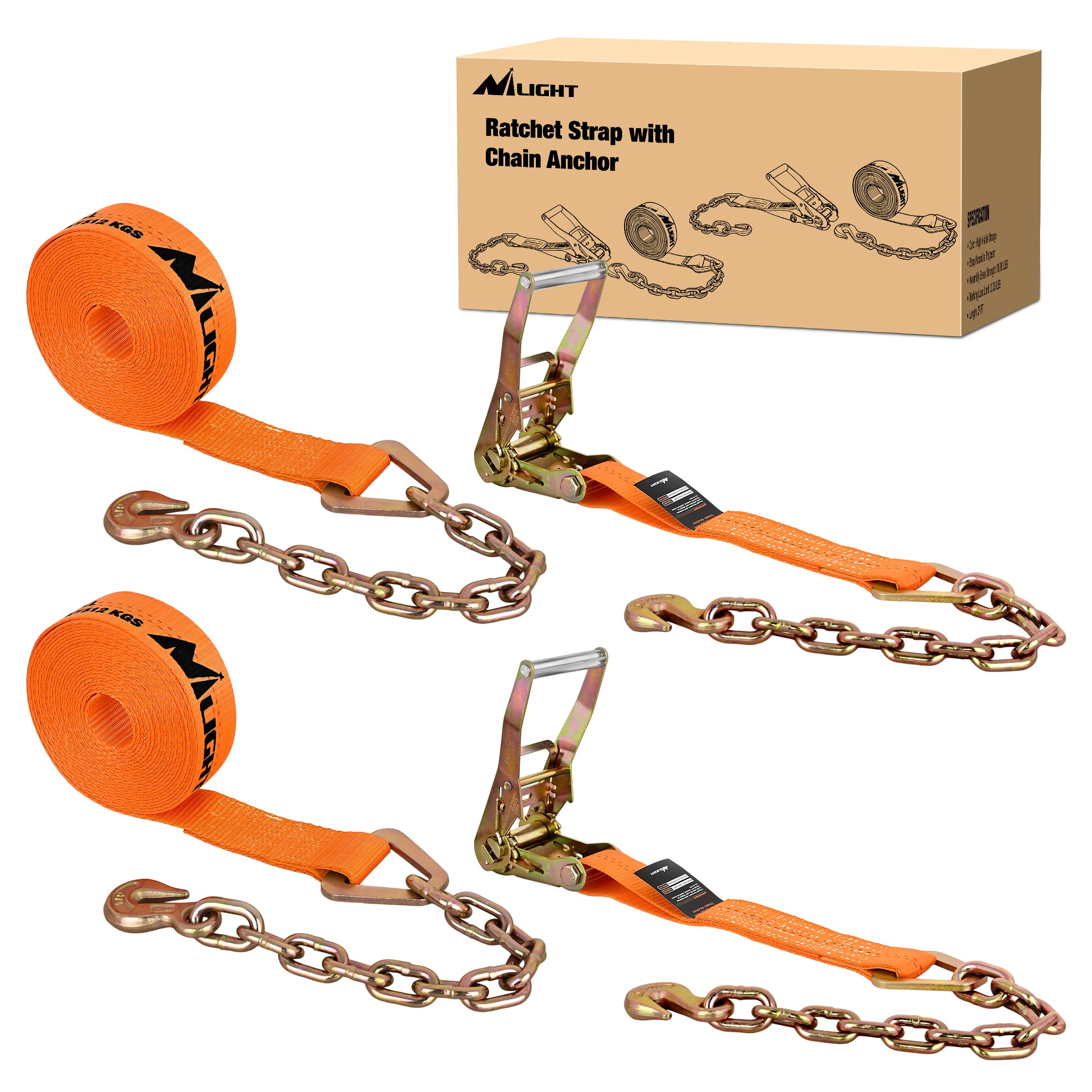 Nilight Chain Ratchet Straps 2" x 27' (2 Pack) 10,000 LBS Break Strength