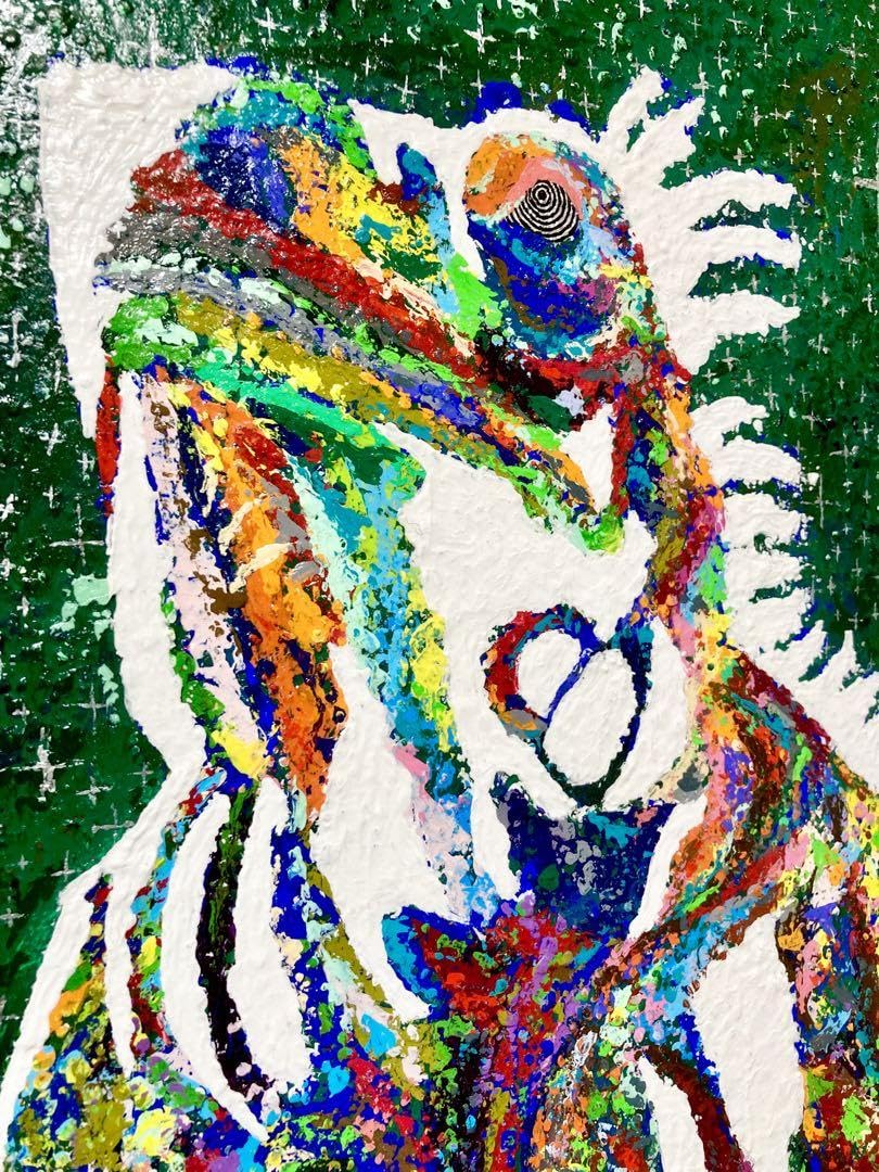 原画 イグアナ 一点物 肉筆画 絵画 動物画 アクリル画 現代アート