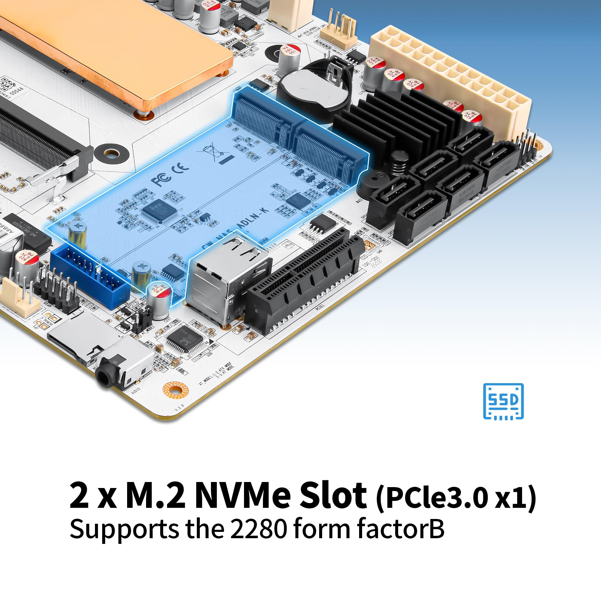 CWWK N150 Mini ITX NAS Placa Base, 6-Bay, Blanco, PCIe 3.0 x4 Slot, 2X NVMe | M2 Motherboard 4C/4T, 2x 2.5GbE i226-V LAN, TF, HD2.0, DP1.4, 6x SATA3, para Virtualización, NAS, Firewall, Home Lab