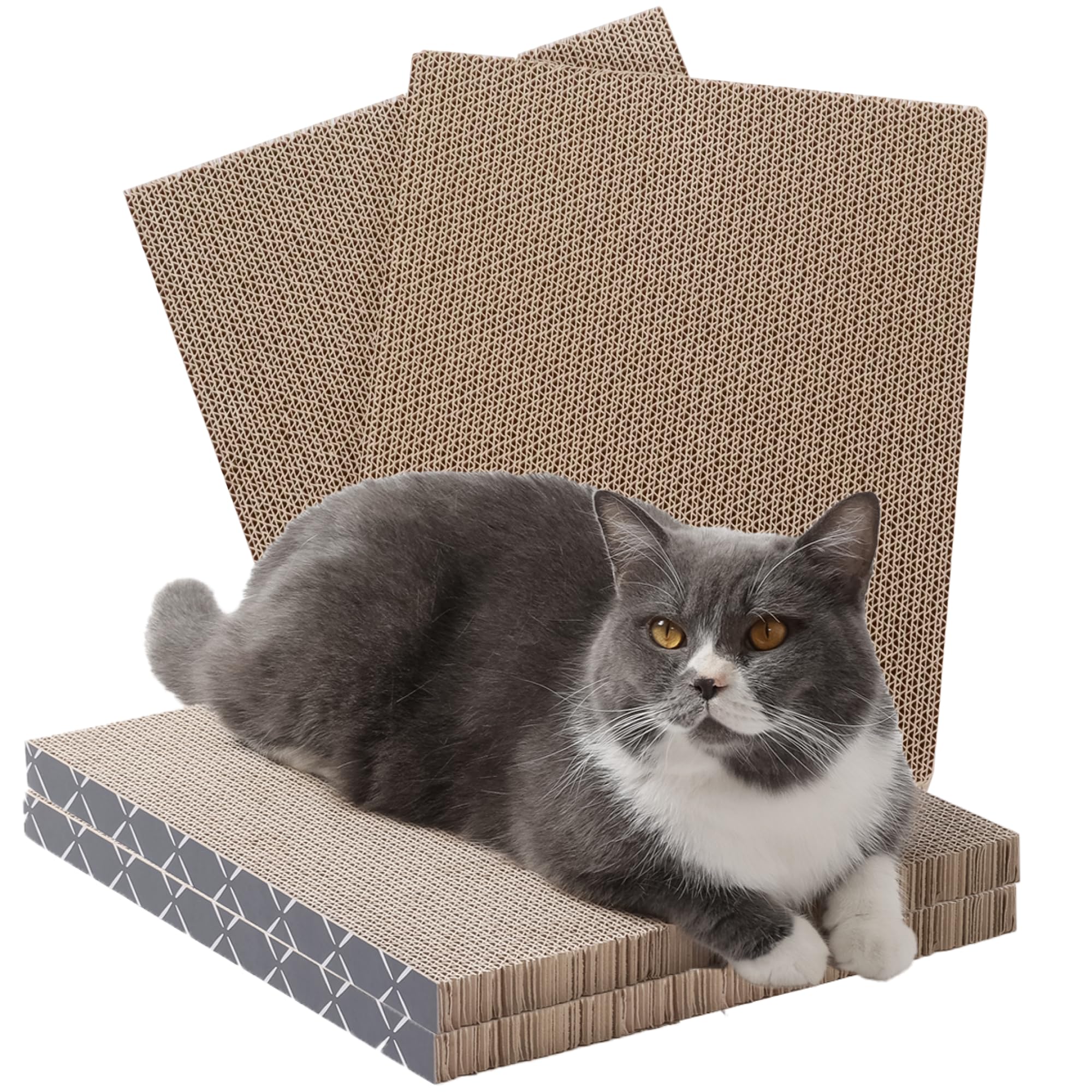 Hide & Scratch Cat Scratcher Pad – 4 Pack | Double-Sided Cardboard Refills for Our Scratching Box | Reversible Corrugated Board for Indoor Cats | Toy Mat for Kitten Claw Play & Furniture Protection
