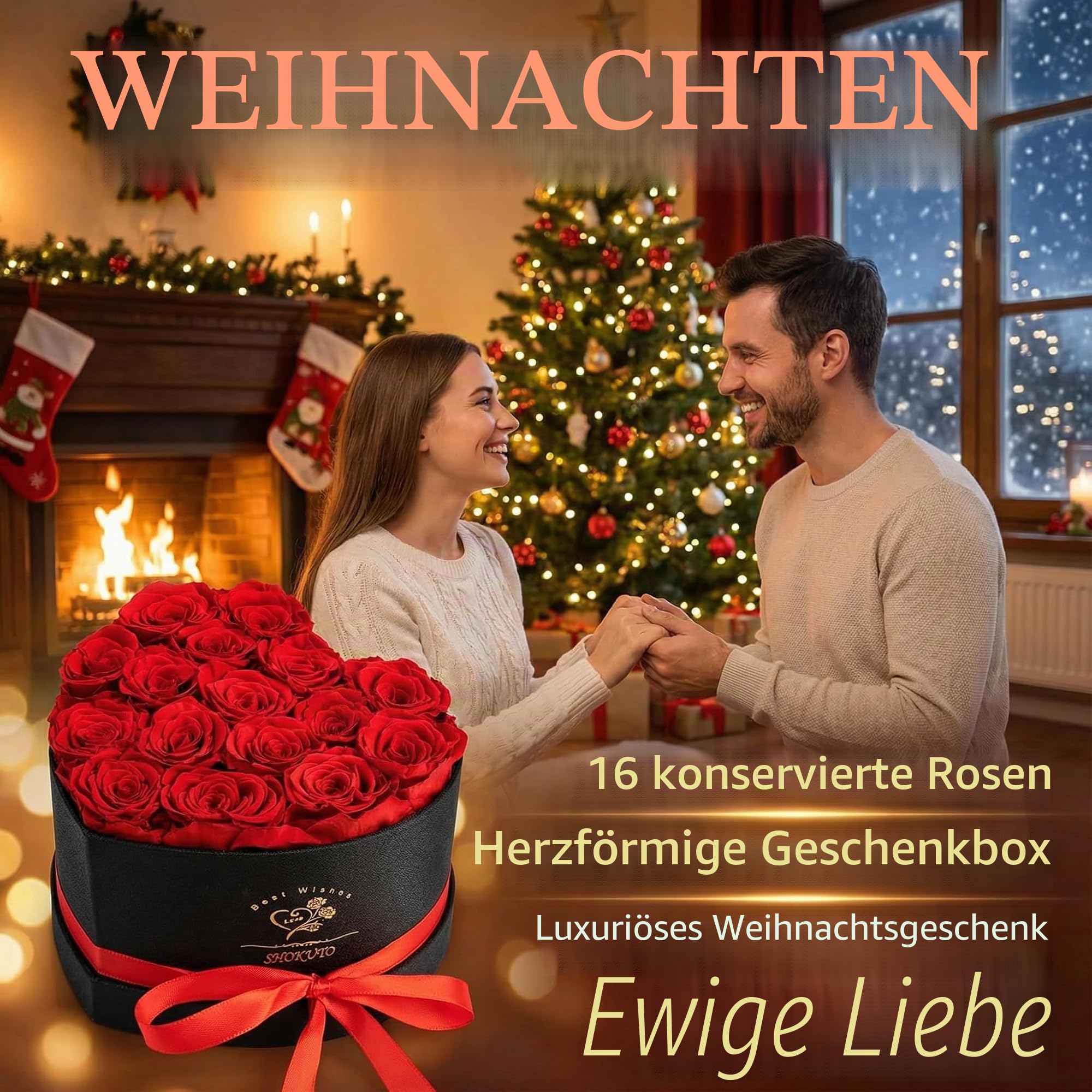 16 Stück Ewige Rosen in Herzbox Rosen - Ewige Blumen-Geschenkbox Geschenke für Frauen zum Valentinstag, Muttertag, Weihnachten, Geburtstag, Hochzeitstag (Rot)