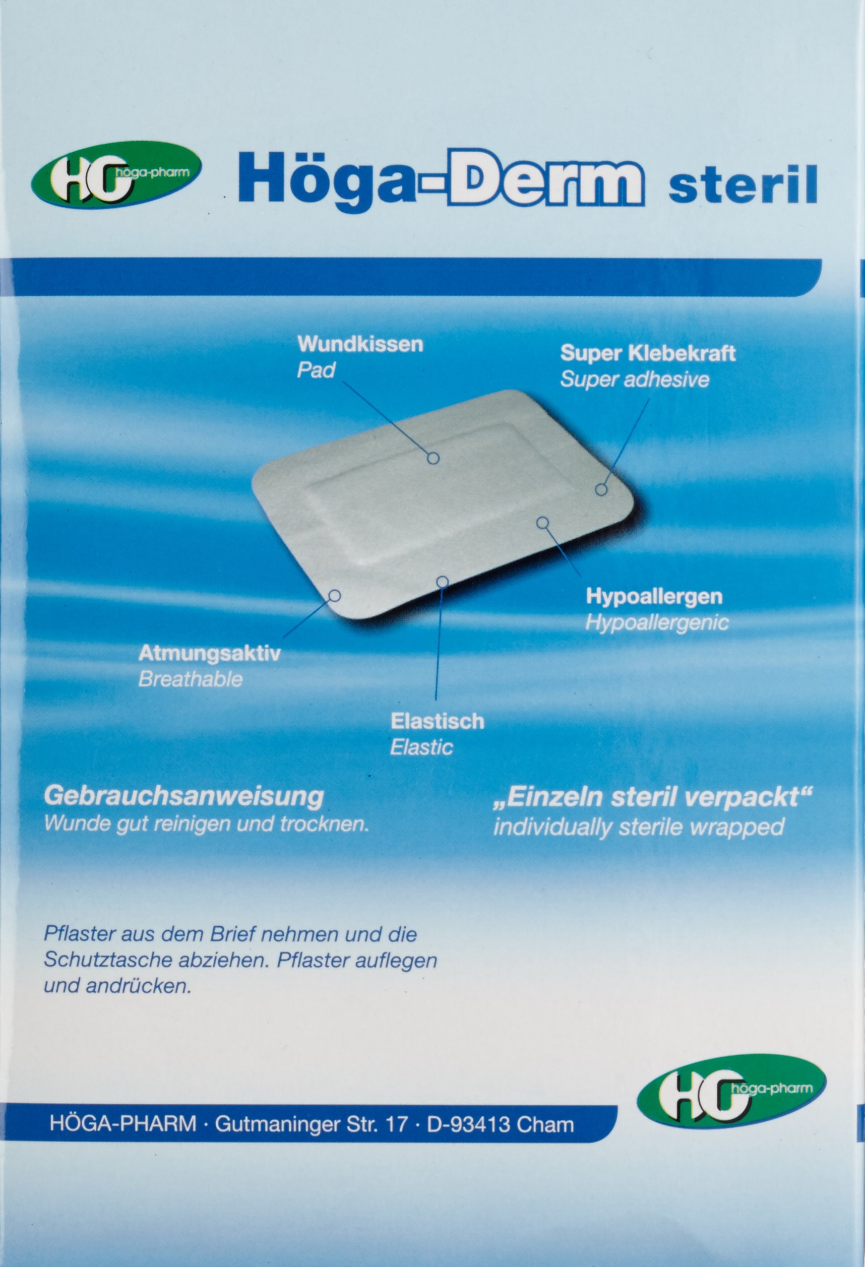 Höga Derm, steriler Wundverband, hautfreundlich, latexfrei und selbstklebend, 100 x 70 mm, 50 Stück, gebrauchsfertiges Pflaster