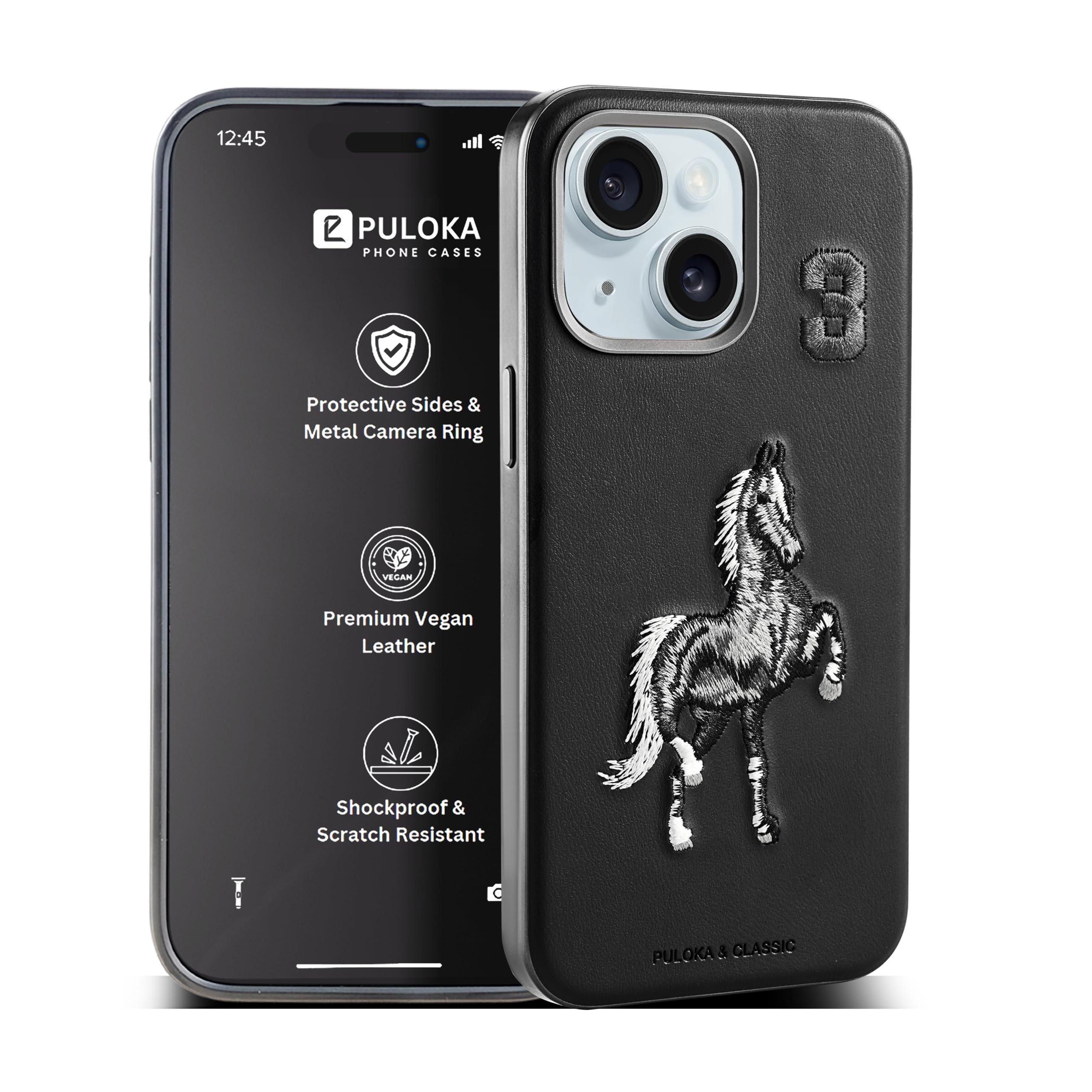PULOKA - Mobile Cover for iPhone 13 - Horse Embroidery - Sleek & Stylish - Protective & Anti Scratch Phone Cover Vegan Leather Back Case - Men & Women - Santa Barbara Polo (Black) (B0D7LQ79R3) Amazon Price History, Amazon Price Tracker