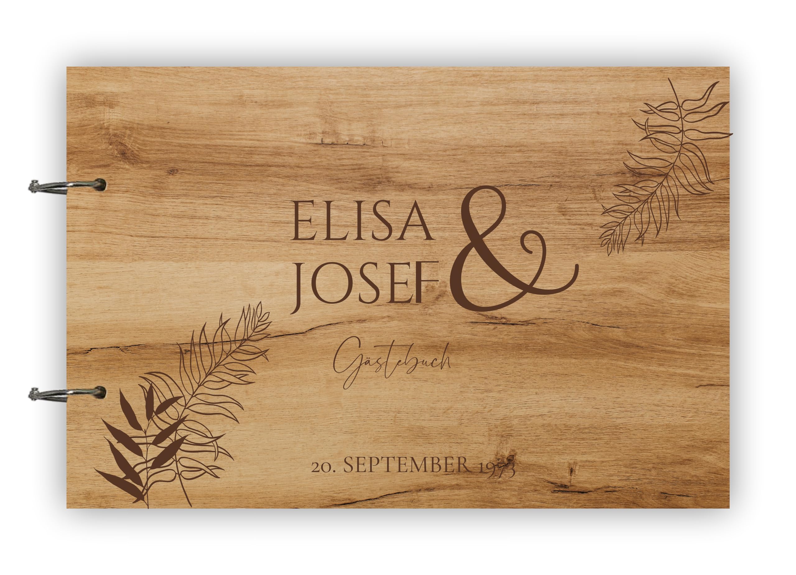 Manschin-Laserdesign Holz Gästebuch Love Hochzeit Echtholz mit individueller Lasergravur | 50 Blätter (100 Seiten) | DIN A4 |