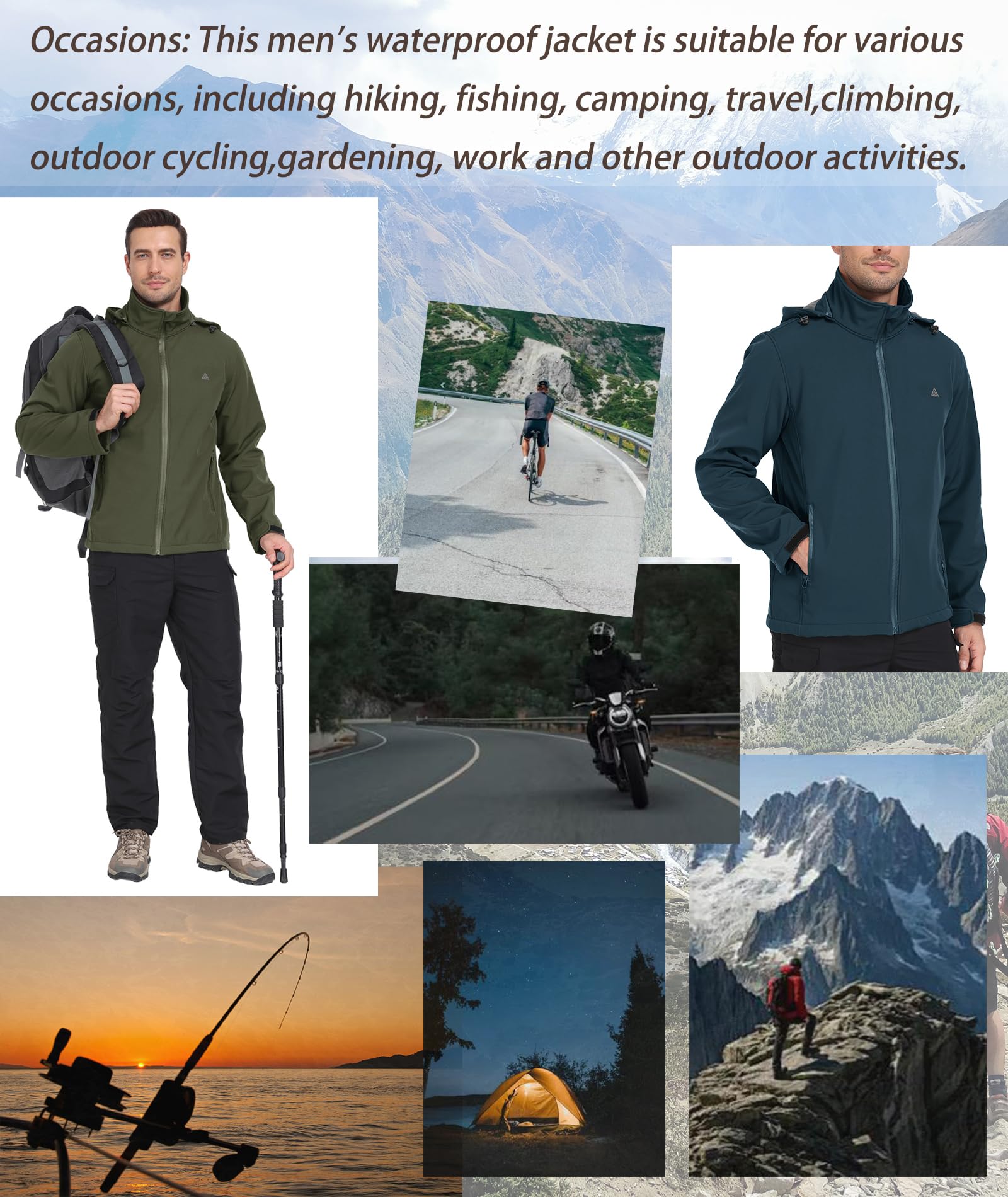 ZITY Veste de Randonnée Homme Polaires Veste Softshell Blousons Chaude à Capuche Hiver Manteaux Imperméables avec Poches pour Camping Pêche