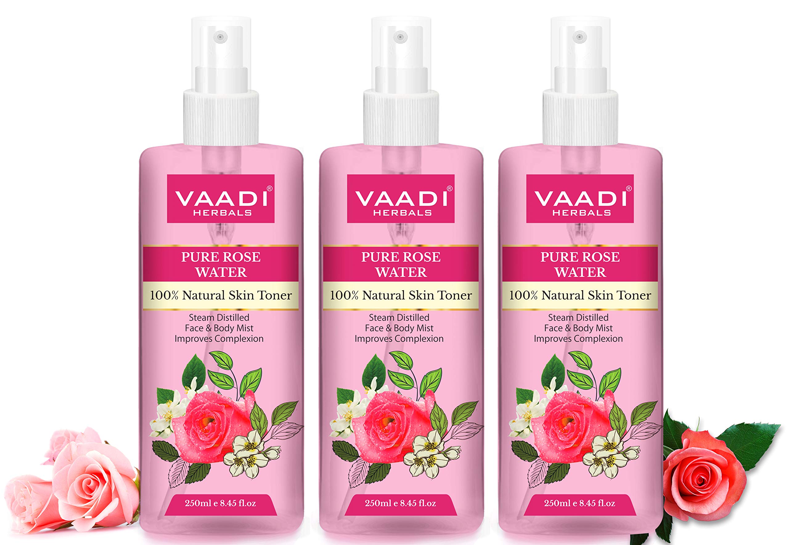 Vaadi Herbals Pvt. Ltd Natural Rose Water - 250ml (Pack of 3)
