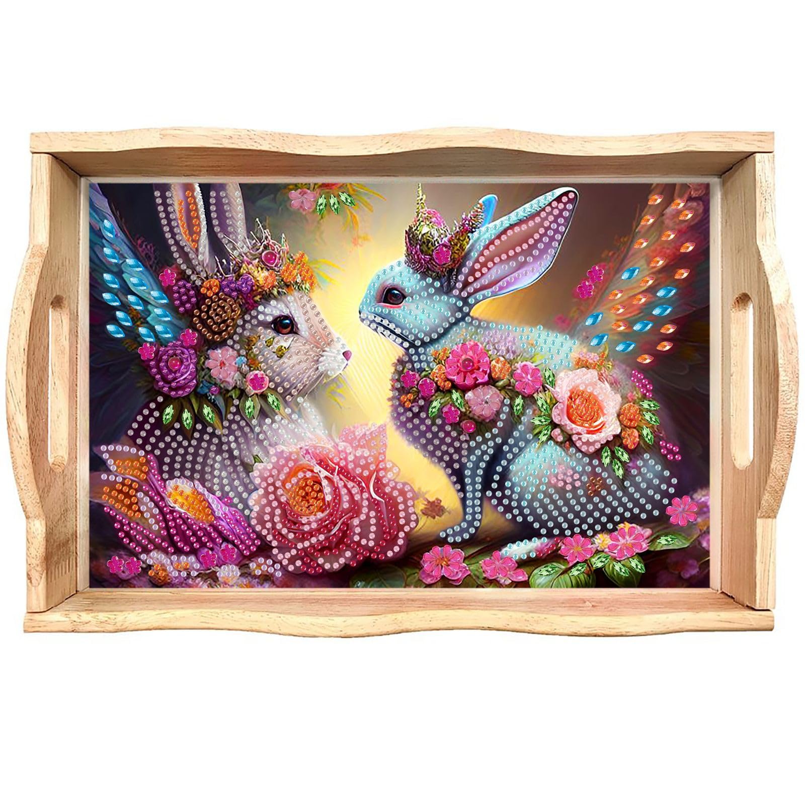 Plateau diamant art pour petit déjeuner au lit avec motif lapin