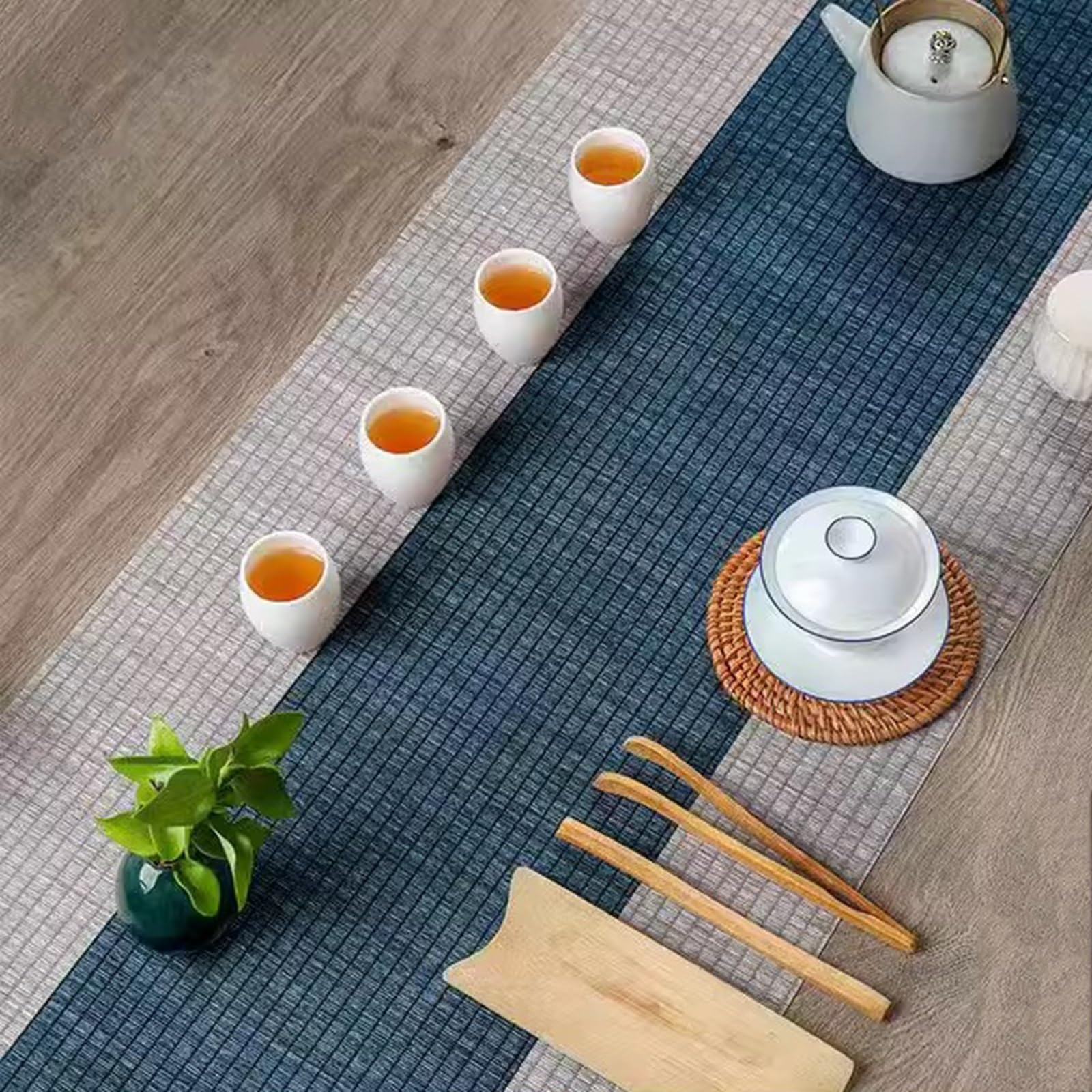GTPBAO Tischläufer Blaue Aufrollbare Kaffeematte, 2-teiliger Tischläufer Im Japanischen Stil für Den Valentinstag, Weihnachtsempfang, Topfunterlage In Der Küche Zu Hause (Size : 20x150cm+40x150cm)