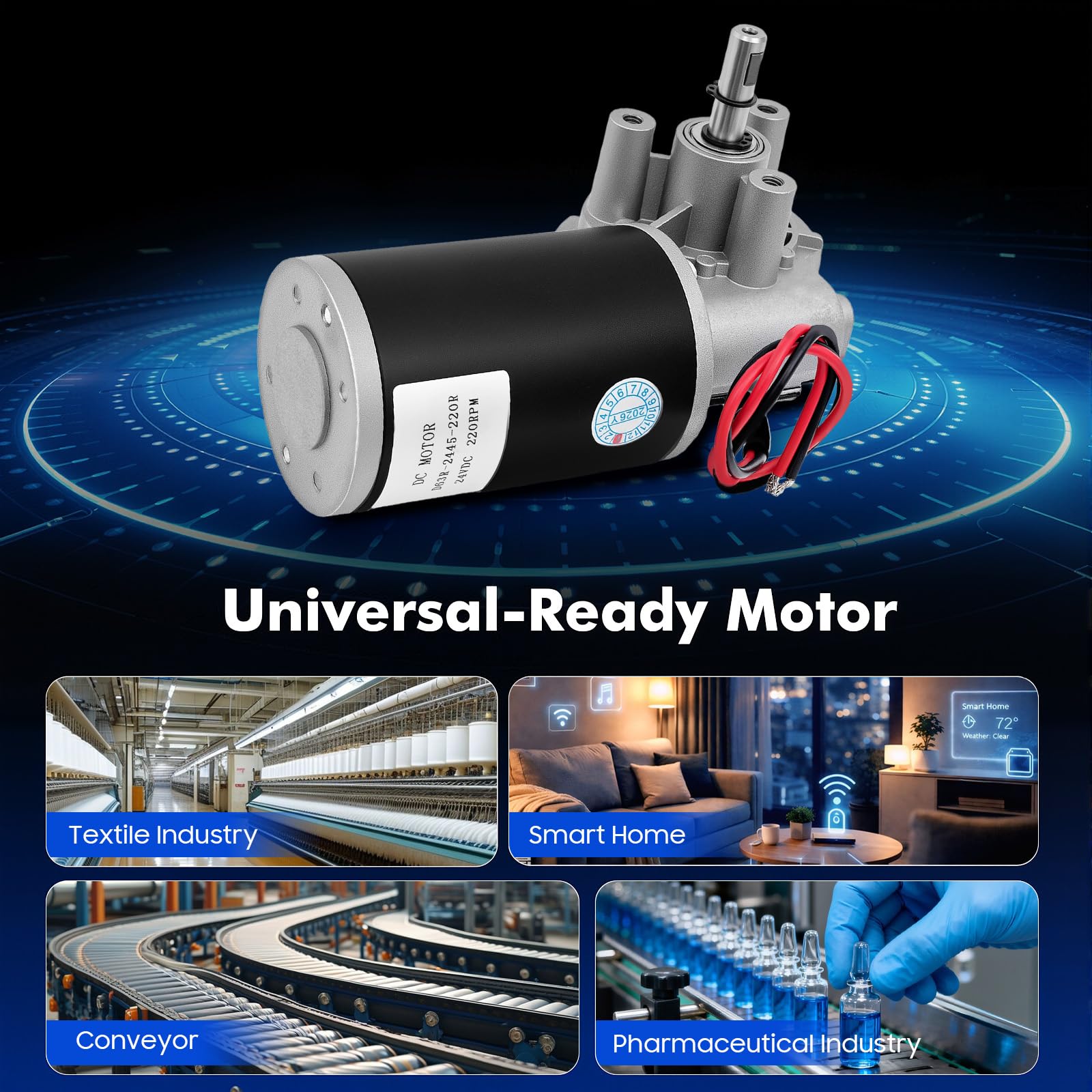 Motor de engranaje CC 45 W 24 V CC tornillo sin fin 160 rpm alto par para puertas automáticas