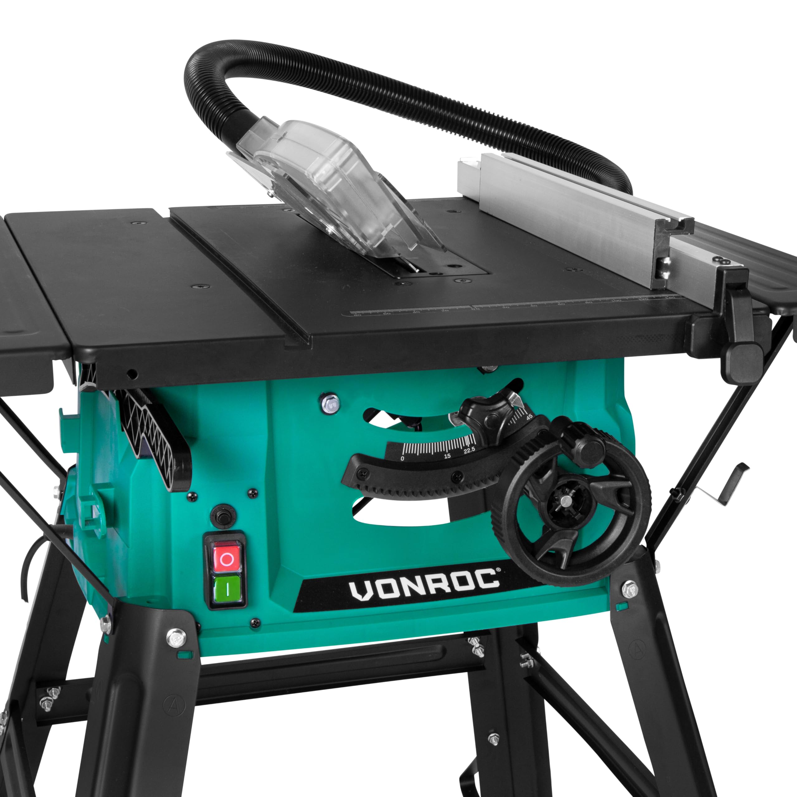VONROC Scie sur table 1500W Lame 210 mm 40 dents universelles coupe droite inclinée bois plaque extensions guide d'onglet parallèle support inclus