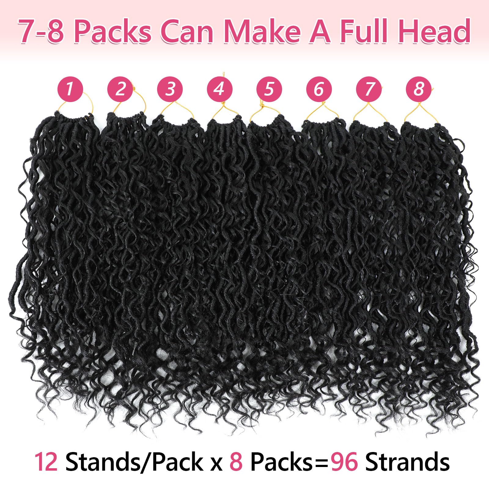 8 Packs Fausse Locks Crochet Braids 14 Inch River Faux Locks Crochet Hair Meches 12Supports/Paquet 1B Goddess Locs Crochet Braids Hair Extensions (1B#)