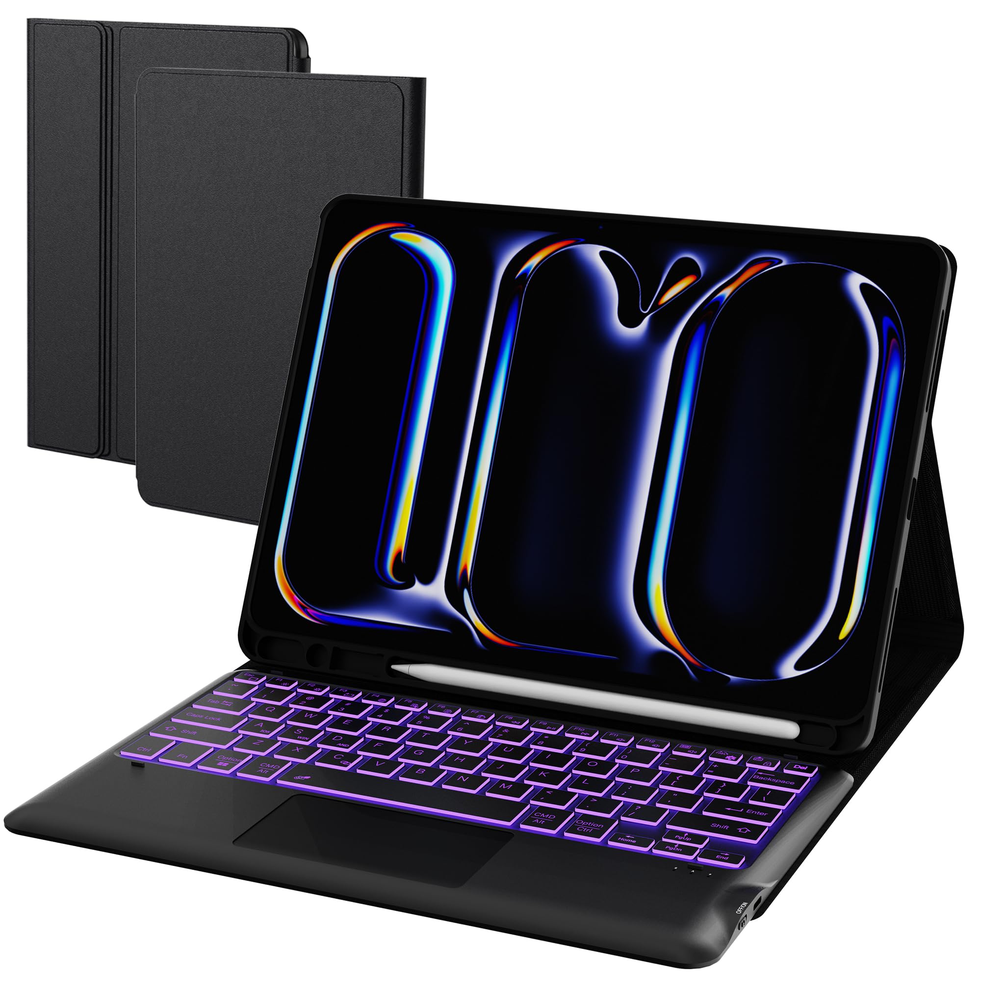 for 2024 iPad Pro 13-inch (M4) Case with Keyboard - 7 Color Backlit Detachable Tablet Keyboard Cover with Touchpad - 13" iPad Pro (M4, 2024) Magnetic Keyboard Case with Pencil Holder & Kickstand Black