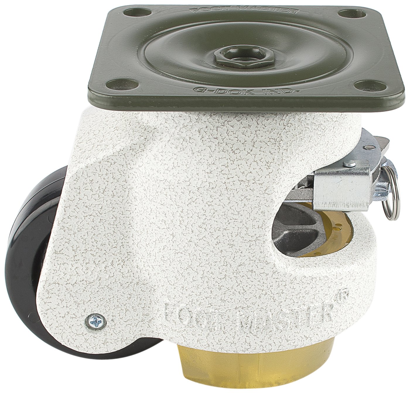 FOOTMASTER GDR-80F-UP Nylon Wheel and Urethane Pad Ratcheting Leveling Caster, 1100 lbs, Plate 3 17/32" x 3 17/32", Bolt Holes 2 3/4" x 2 3/4", Ivory