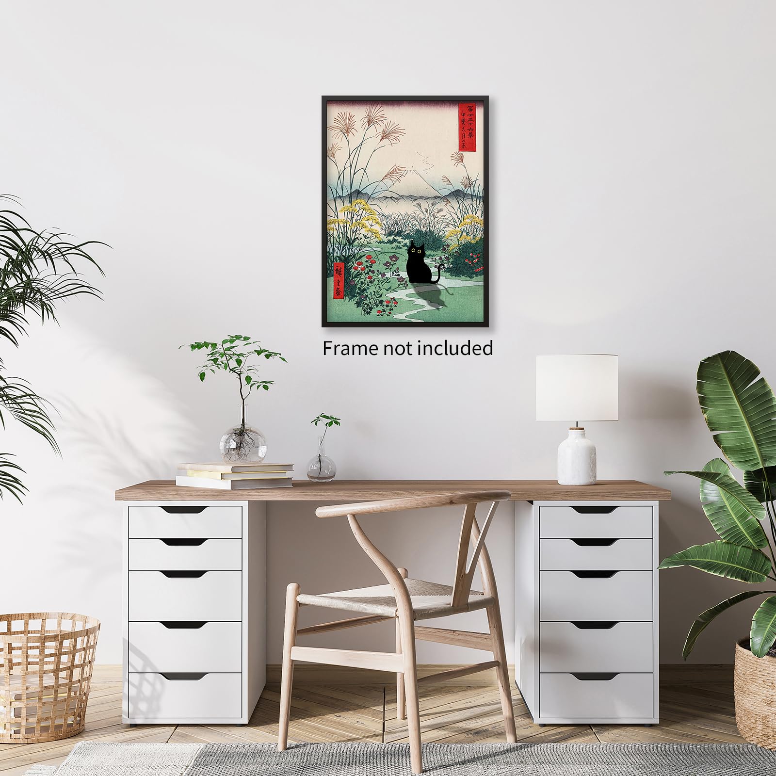 Snapklik.com : Enttgo Japanese Canvas Wall Art Funny Black Cat Poster ...