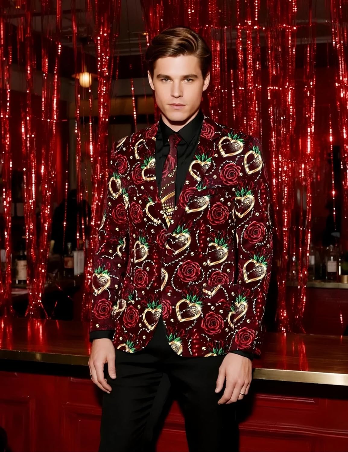 2-Piece Mens Valentines Day Suit Blazer & Tie