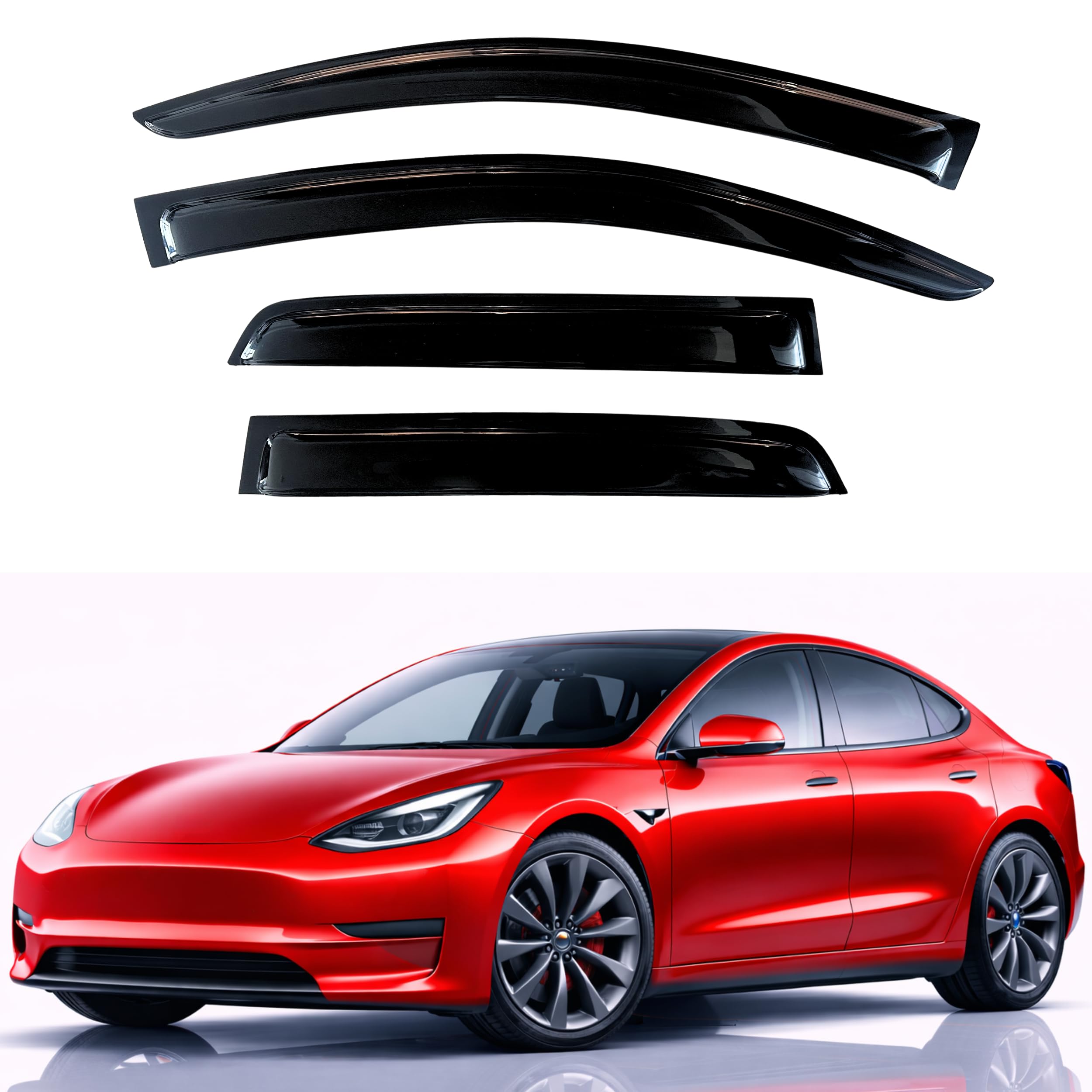 KPY Rain Guards Fit for 2017-2025 Tesla Model 3, Out-Channel Window Visors Vent Wind Deflectors 4PC, Car Accessories for 17-25 Model 3