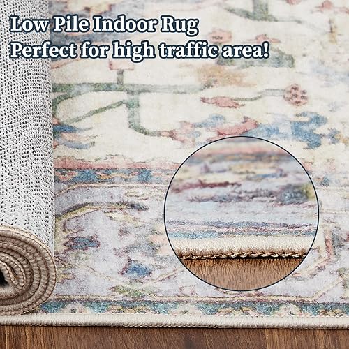 Miniatura 3 de COZYLOOM Alfombra de pasillo de 2 x 6 pulgadas alfombra persa vintage envejecida cubierta de suelo de medallón para interiores alfombra delgada con