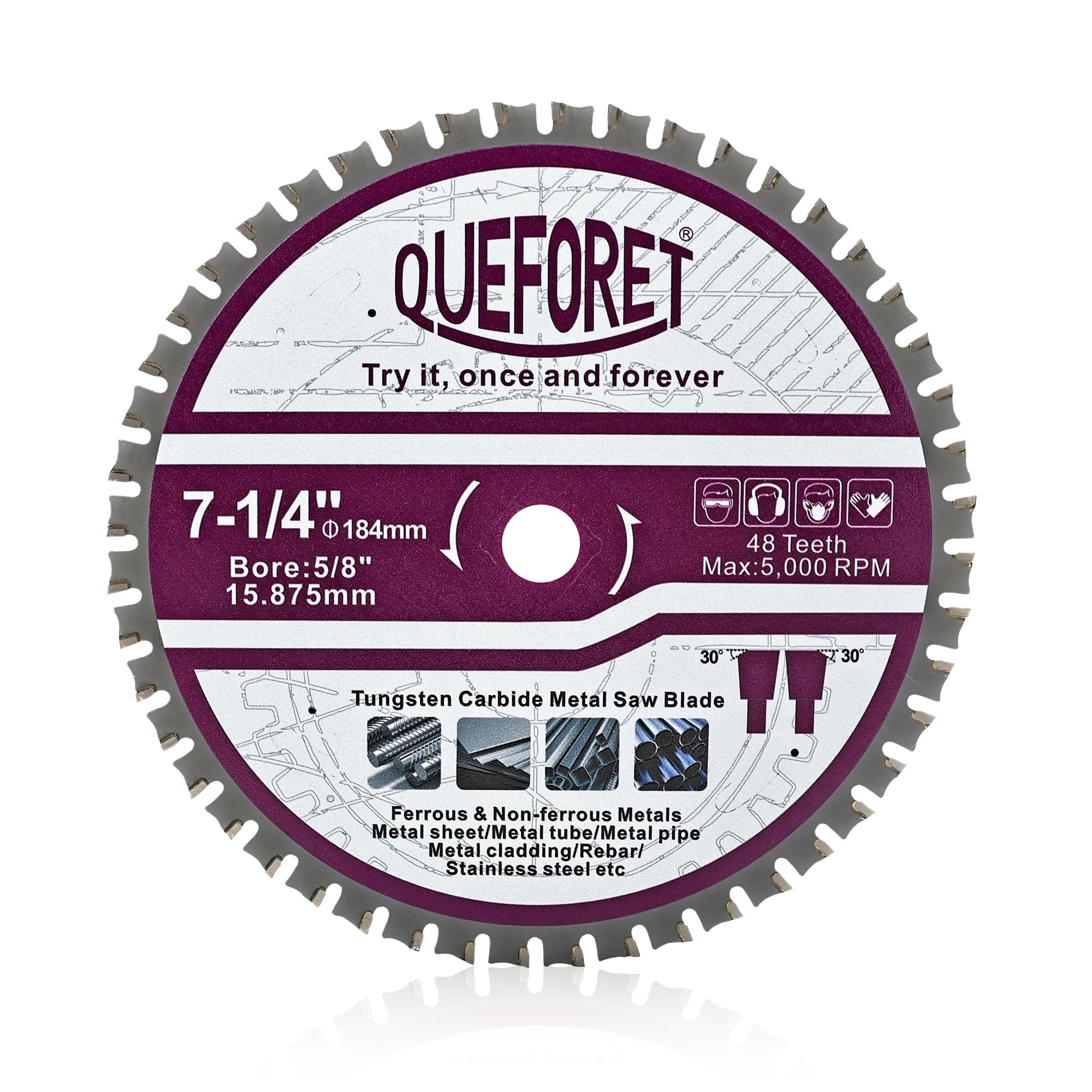 184mm Hoja de Sierra Circular - Disco Corte Metal, 15,875mm Orificio para Hierro Acero Metal Chapa/Tubo/Barra, 48 Dientes