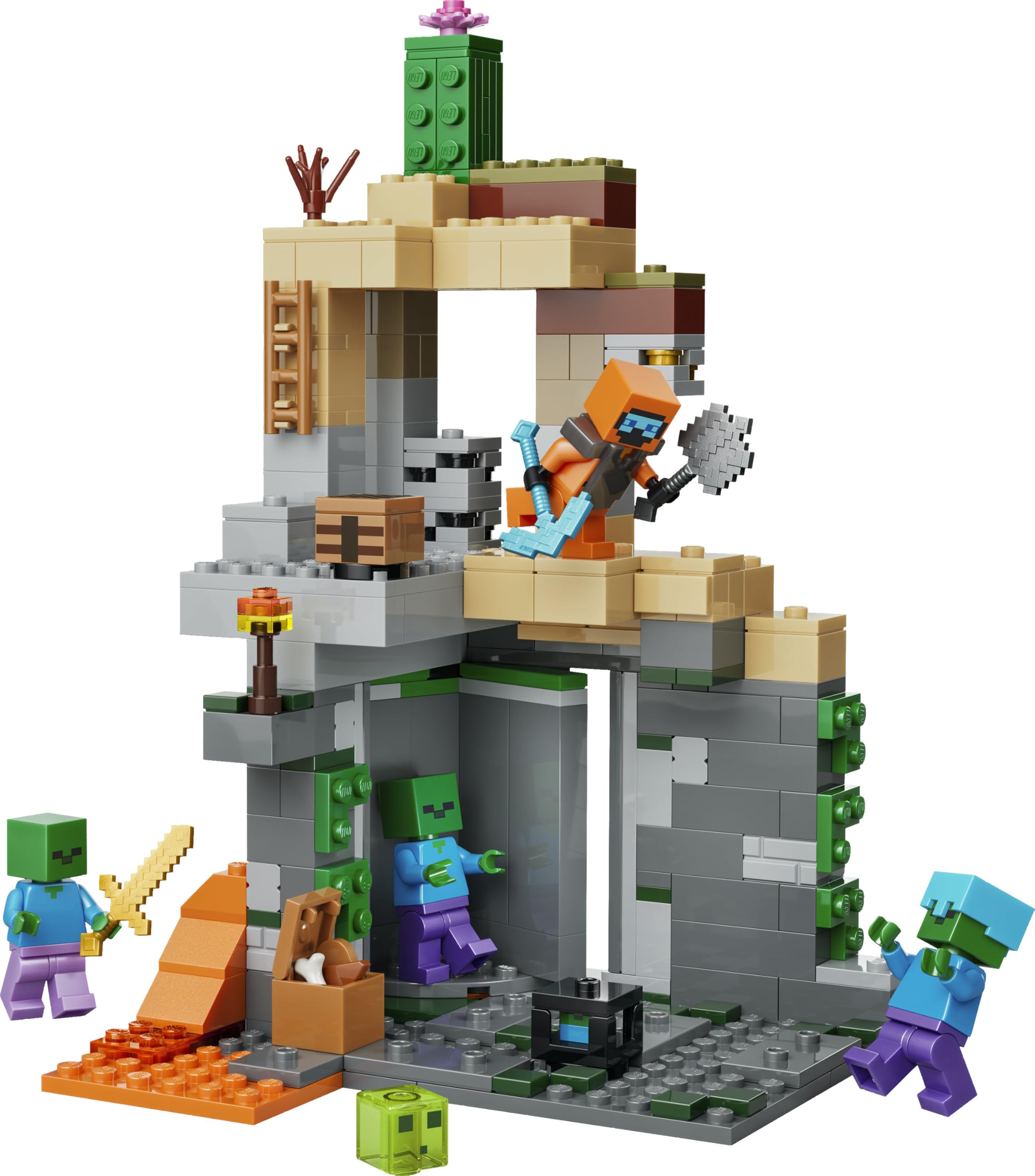 LEGO Minecraft Zombie Dungeon - Giocattolo Interattivo con Minifigure di Viandante, 3 Figure Zombie, Slime e un Tavolo da Crafting - Regalo per Gamer, Bambini e Bambine da 8 Anni in su - 21587