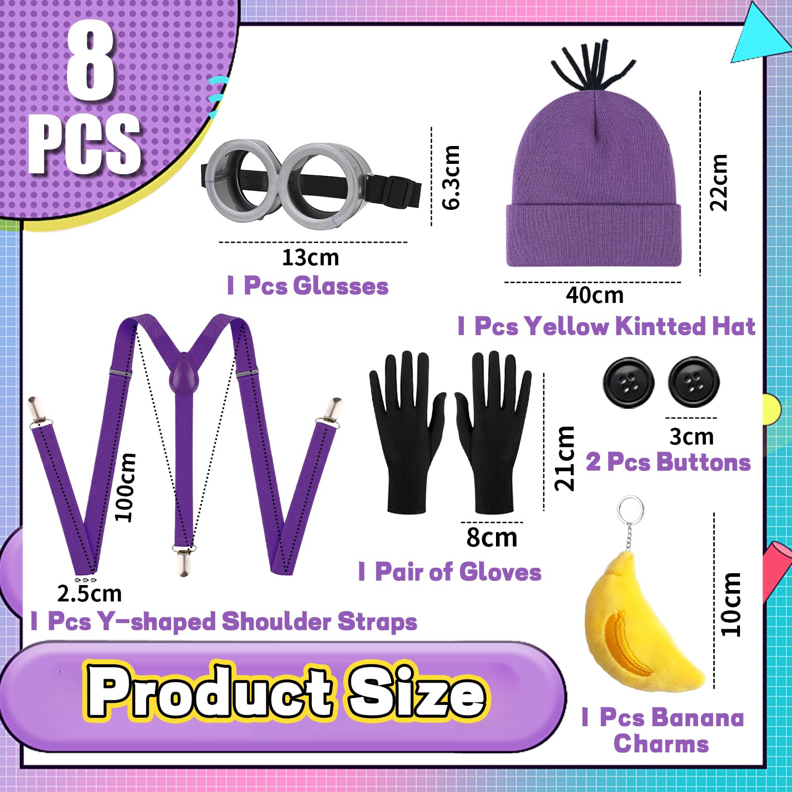 YAEGIMHT Yellow Costume Accessory Set, World Book Day Carnival Cosplay Costume, Include Hat, Goggles, Suspenders, Gloves - Image 2