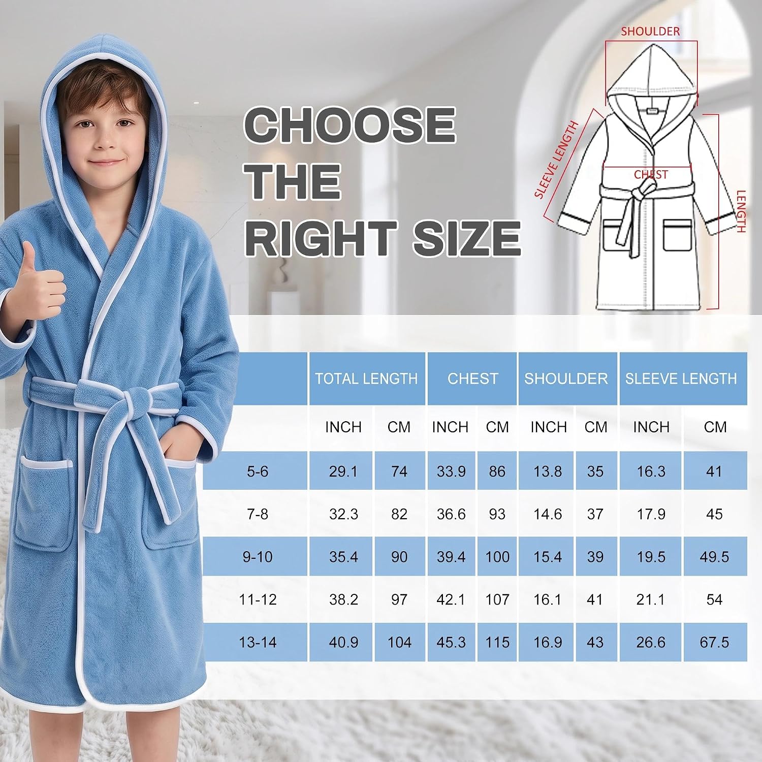 V.&GRIN Boys Towel Bathrobe Hooded, Quick-Dry Absorbent Robe for Kids | Microfiber terry, super absorbent & quick-dry. Lightweight robe with Hood pockets belt. Great gift Sizes 5-14