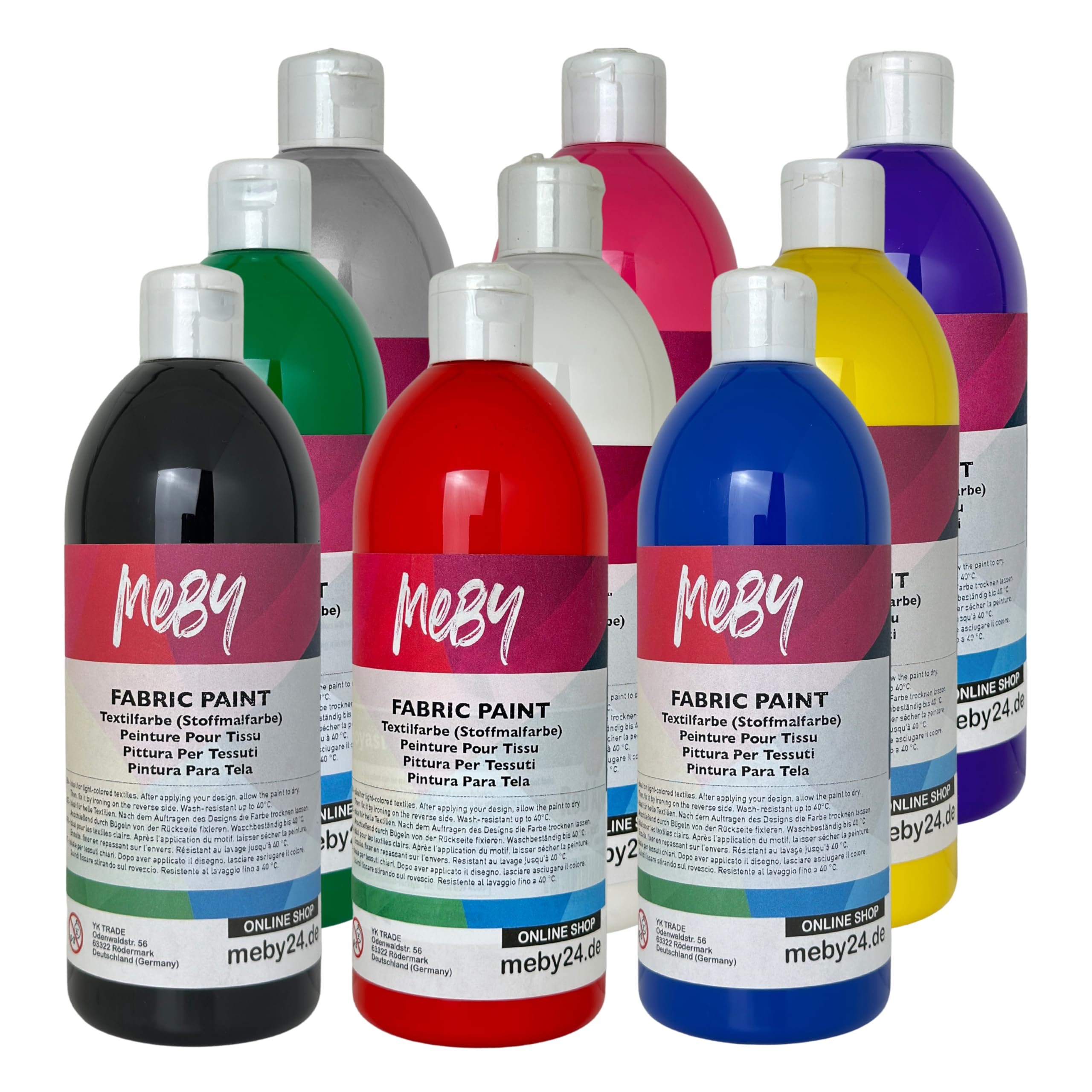Stoffmalfarben-Set (9 Farben x 500 ml) – Textilfarbe für helle Stoffe, waschbeständig & bügel-fixierbar (9-Farben-Set)