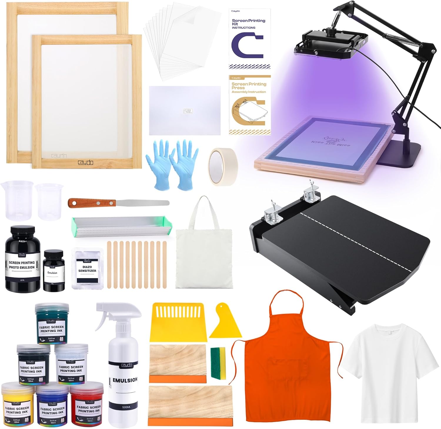 Caydo 59 Pieces All-in-One Screen Printing Kit with Screen Printer