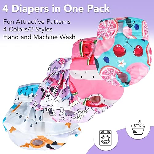 Miniatura 4 de XPCARE Pañales lavables para perras (paquete de 4)  Pañales reutilizables para perras con broches ajustables, pañales de alta absorción a prueba de