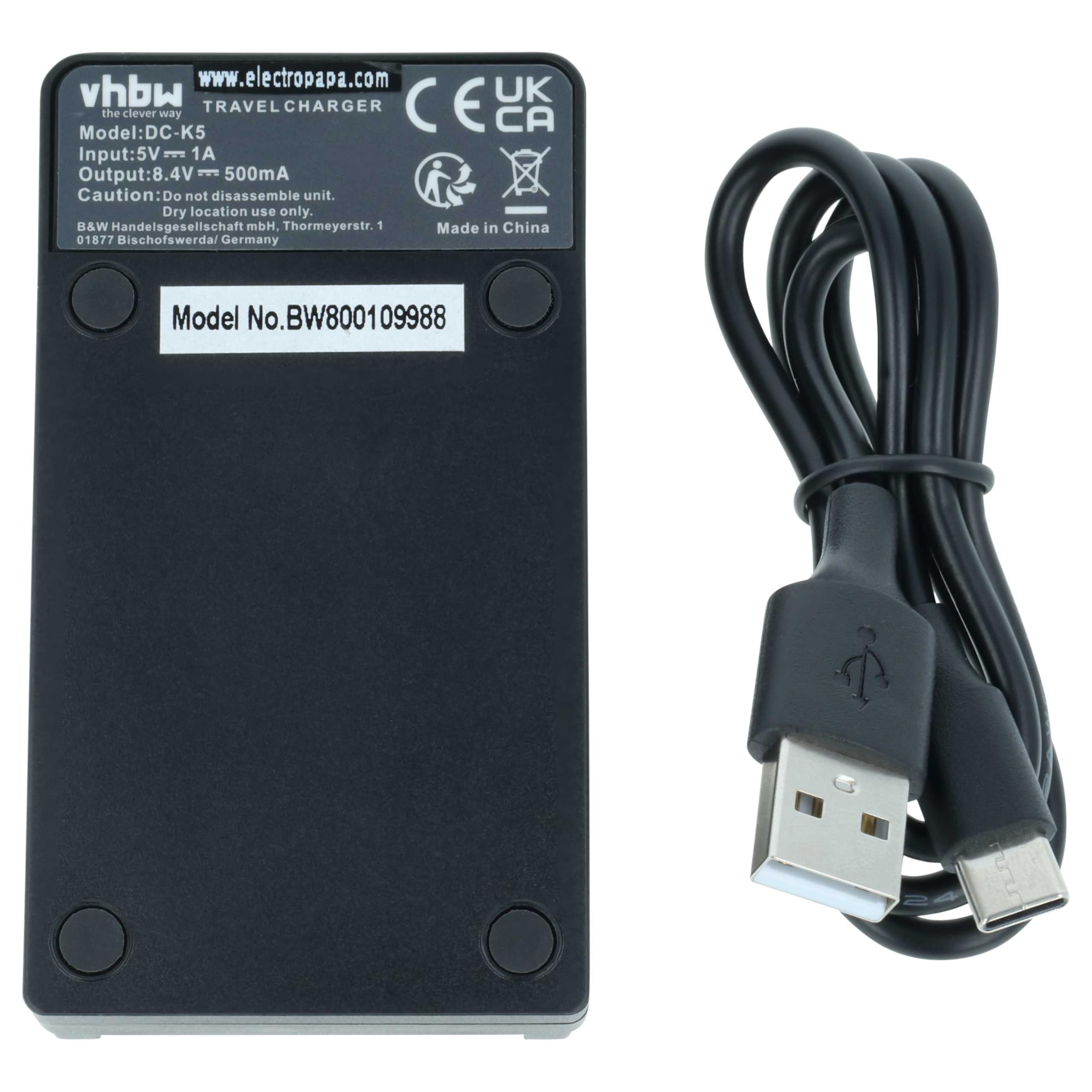 vhbw caricatore USB-C compatibile con Panasonic CGA-S006, CGA-S006E, CGR-S002, CGR-S002A camera + cavo USB-C + LED