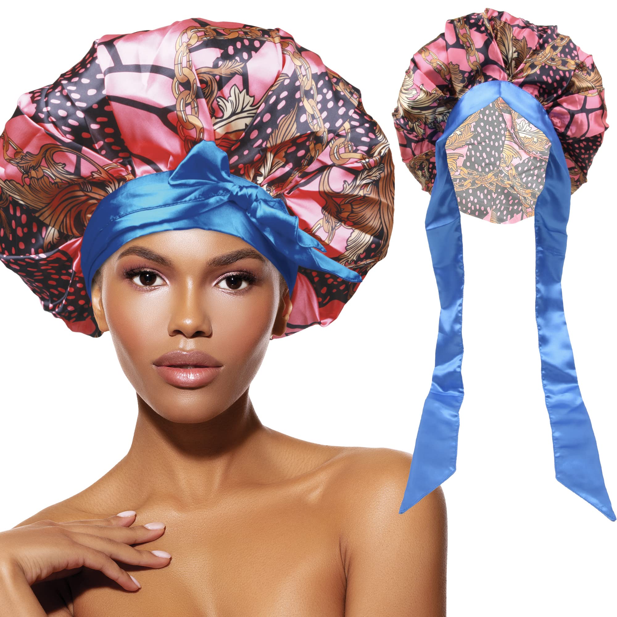 DONNA Large, Extra Large Adjustable Tie Satin Bonnet Sleep Cap 1pc Satin Headband Around Hairline & Nape Area Hair Accessories Night Cap Shower Caps,