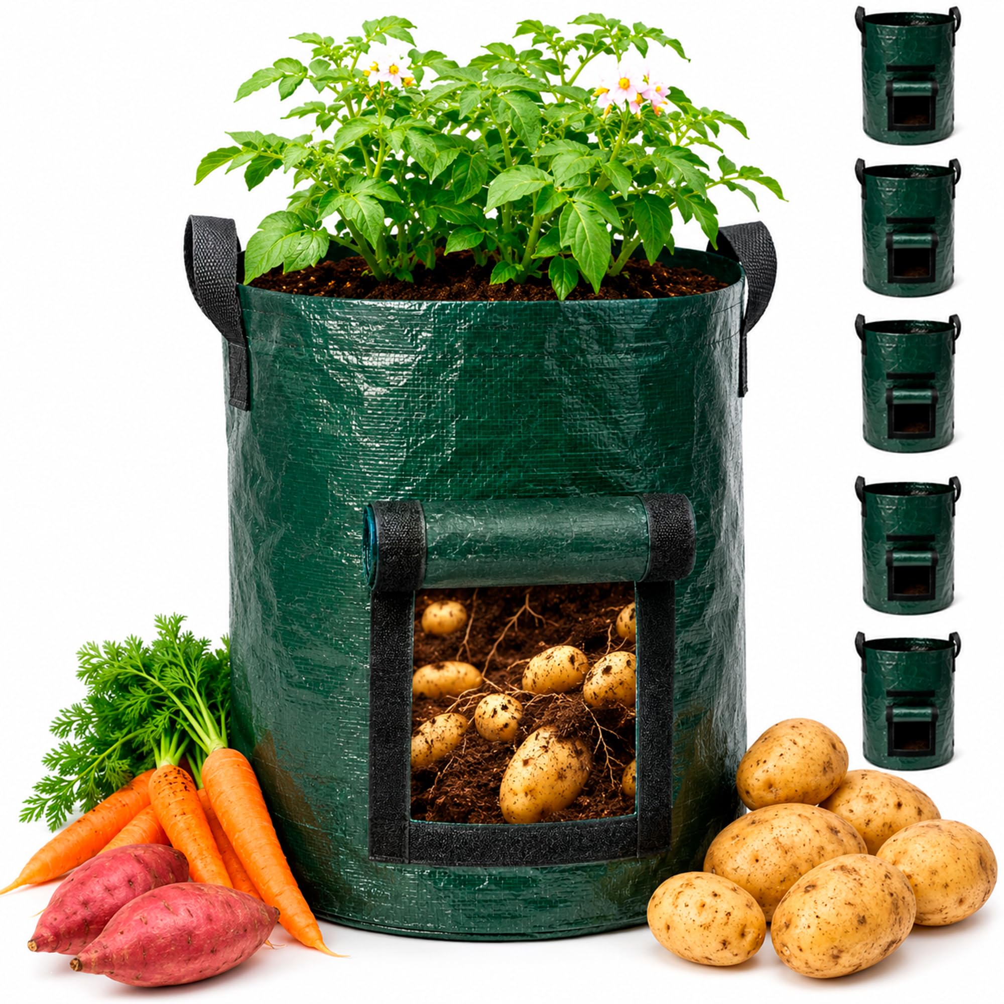 SunVara Sacchetti per la coltivazione di patate - 10 galloni, confezione da 5 per coltivare patate e verdure