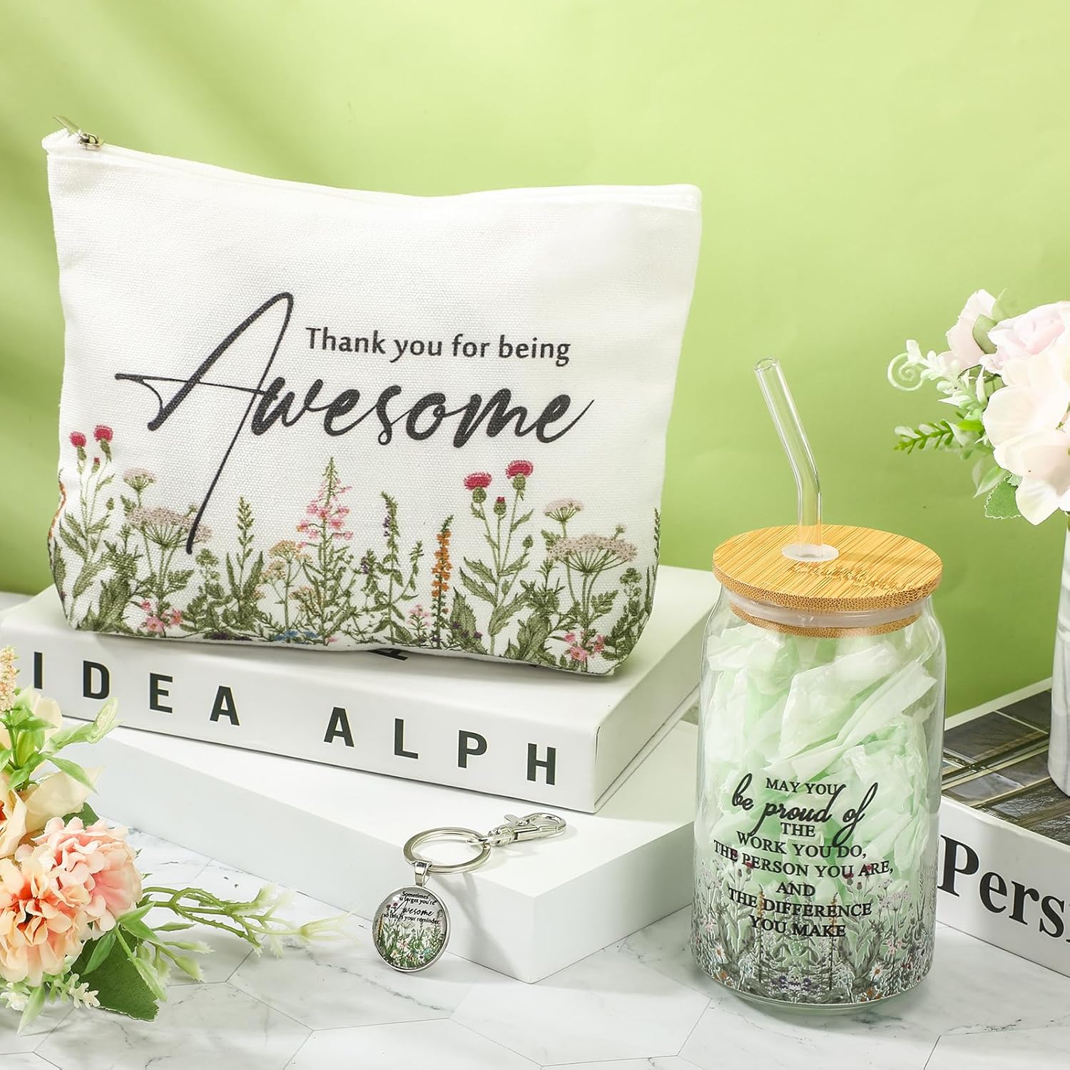 3 Pcs Christian Gift for Women Faith Bible Verse 16 oz Glass Cup with Lid Scripture Keychain Makeup Bag Inspirational Religious Gift for Birthday Church Mom(Pride) - Image 4