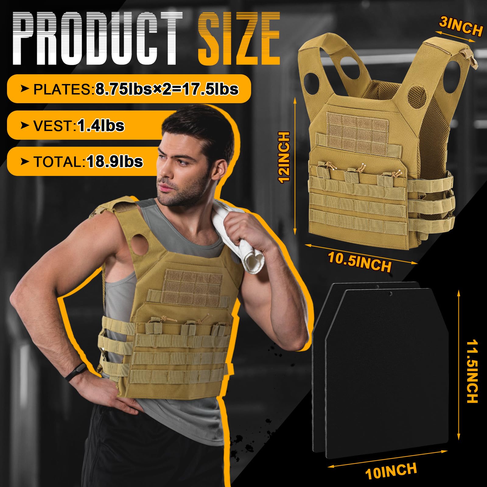 WinnerWhy Tactical Weighted Vest 19 Lbs Weight Plates Included Adjustable Versatile Weighted Vest for Men Women Fitness Workouts, Strength and Endurance Training, Running