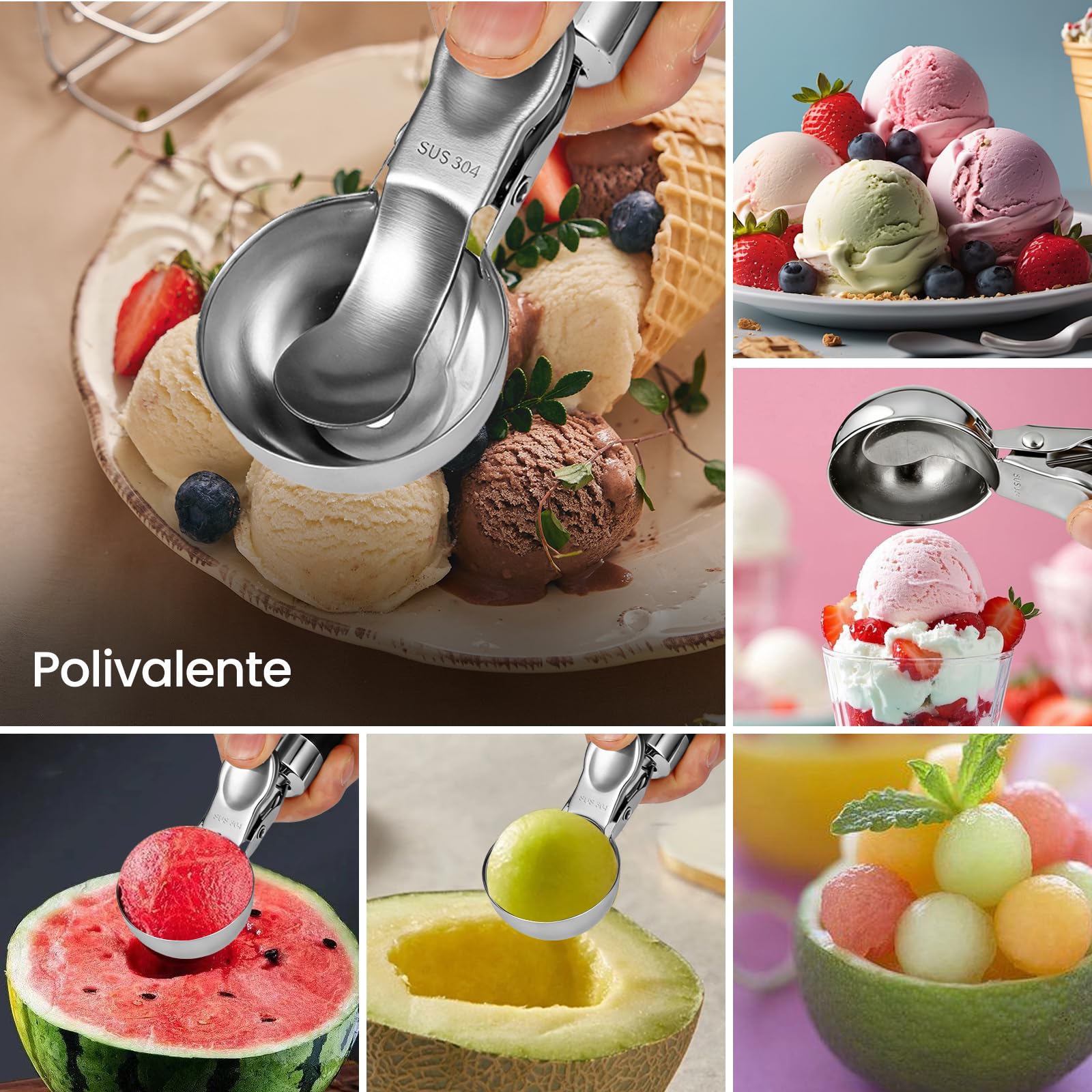 Porzionatore per Gelato in Acciaio Inox 21 cm - Cucchiaio per Gelato con Grilletto e Impugnatura Comoda, Antiadesivo