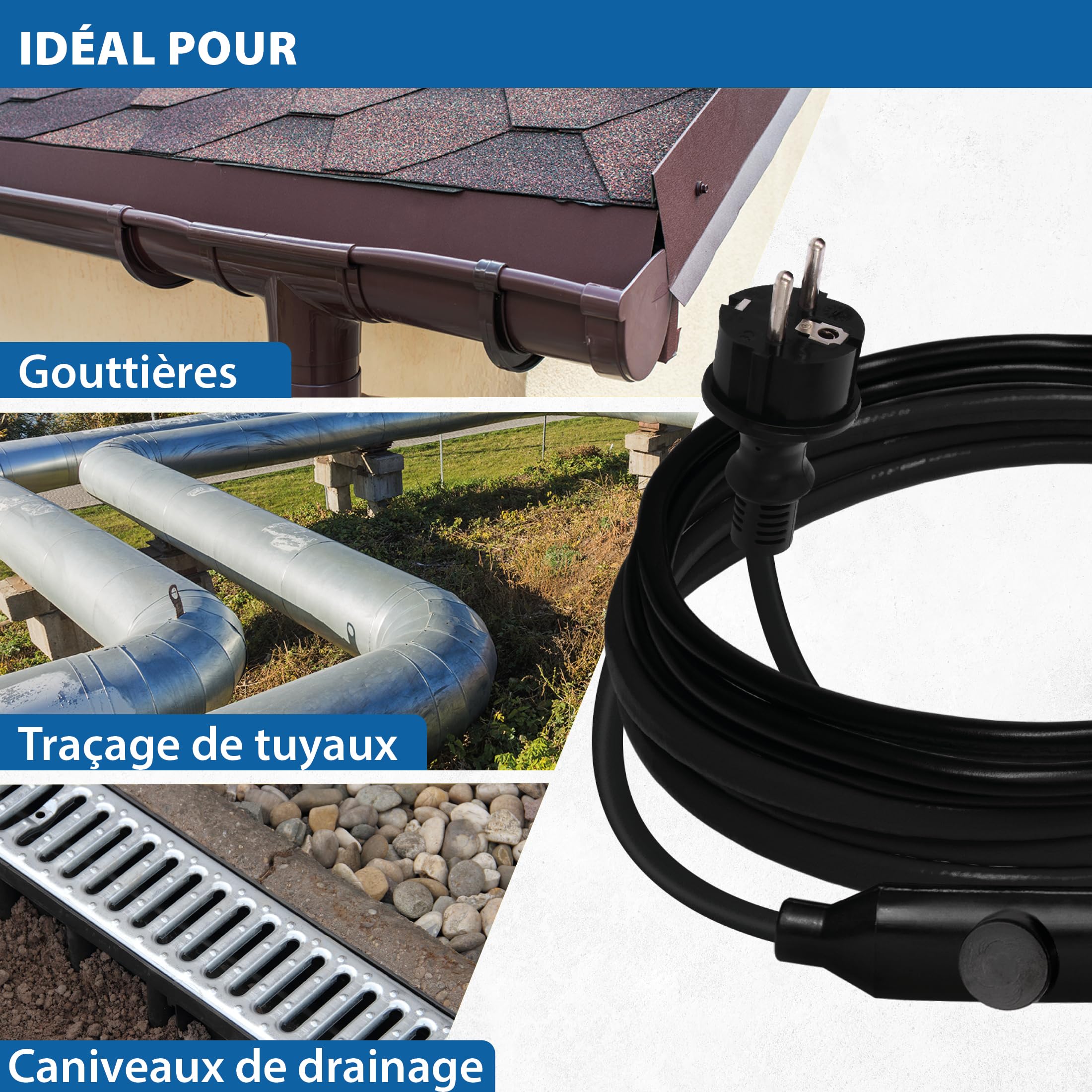 Kit complet de chauffage 6 m avec fiche de protection individuelle et bande d'étanchéité